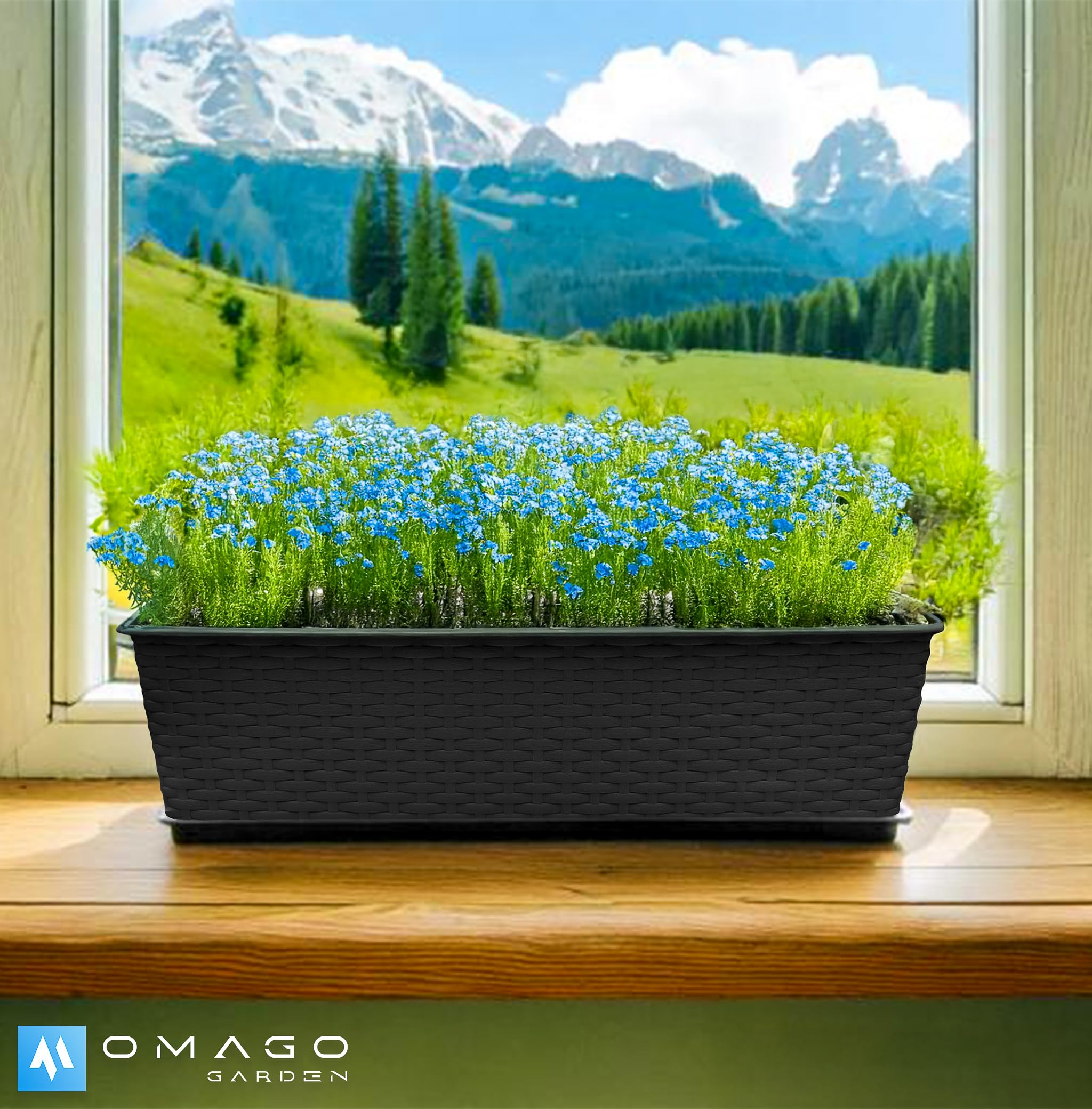 OMAGO® Jardinières de Balcon 60 cm, Lot de 4 Pots Anthracite, bacs à Fleurs en Plastique résistants aux intempéries