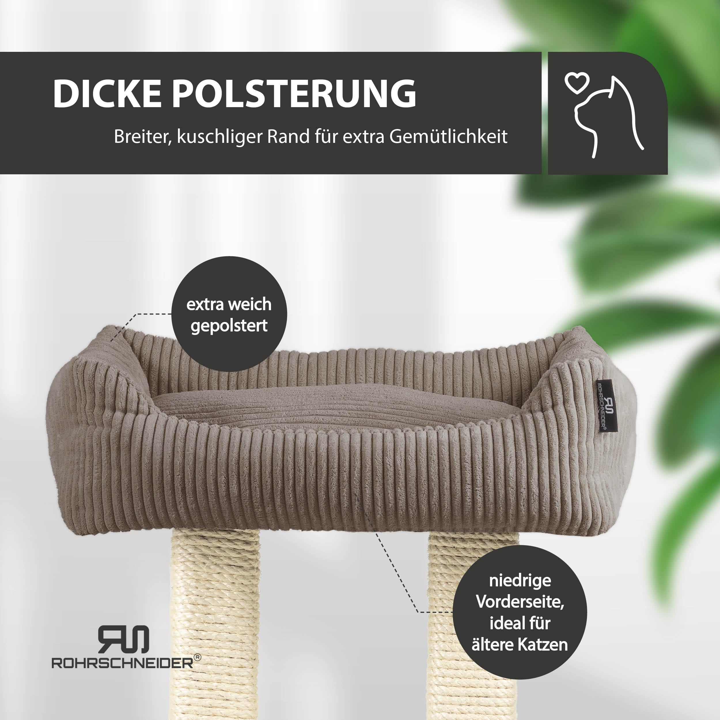 Rohrschneider moderner Kratzbaum Wolly, Vollholz (Cordstoff breit Taupe)
