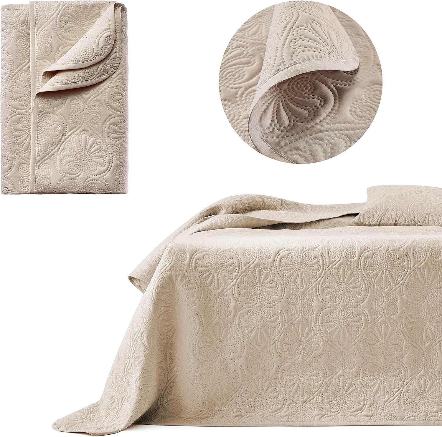 Couvre-lit beige élégant room99 Leila 170x210 chic matelassé