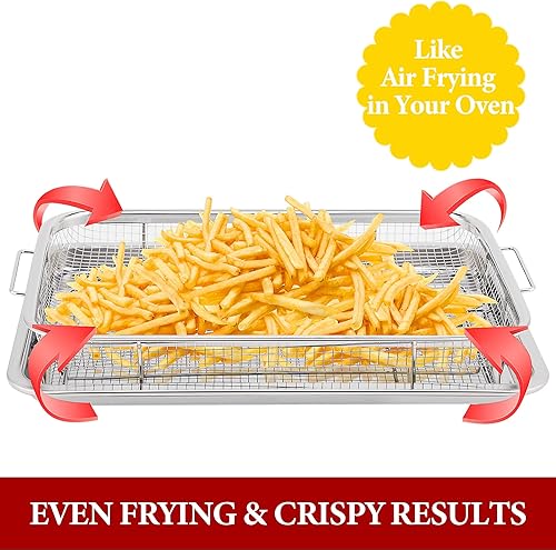 Miniatura 3 de Rorence Cesta de freidora de aire para horno cesta de freidora de aire de acero inoxidable de 15 "x 11" y juego de bandeja para hornear a la parrilla
