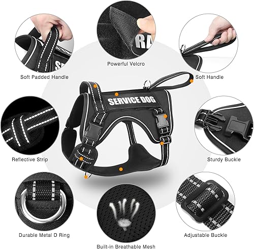 Miniatura 27 de WINSEE Arnés táctico para perro, arnés sin tirones para perros medianos y grandes con asa y Molle, arnés de servicio militar para perros pequeños