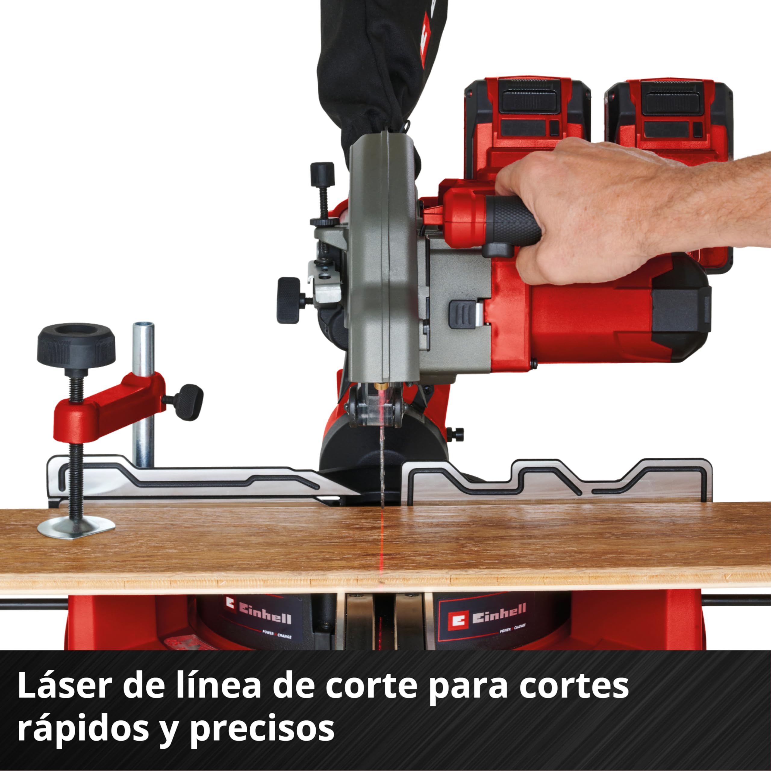 Sierra de tracción, vaivén e inglete con batería TE-SM 36/8 L Li-Solo Power X-Change de Einhell (36V, hoja de sierra Ø 216, mesa giratoria, función de tracción, láser de línea de corte, sin batería)
