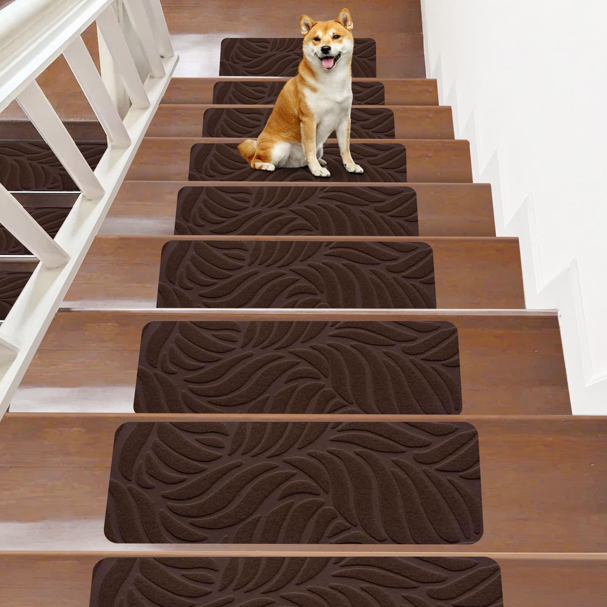 Non-Slip Stair Treads Carpet for Wooden Steps(15 Pack), 21.6 x 7.4IN Self-Adhesive Stair Treads Mat, JAYFAN Safety Indoor Stair Runner Mats, Anti Slip Stair Treads for Kids Elders and Dogs Pets