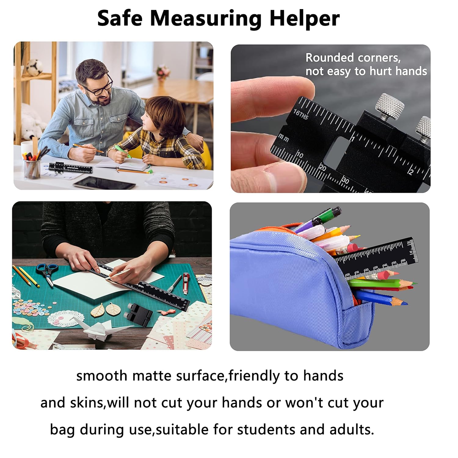 Precision Pocket Woodworking Ruler 8 inch Marking Measuring Ruler Professional Woodworking Tools Ruler Metal Construction Ruler Inch and Metric Ruler Slide Ruler Learning Ruler with Slide Stops - - 