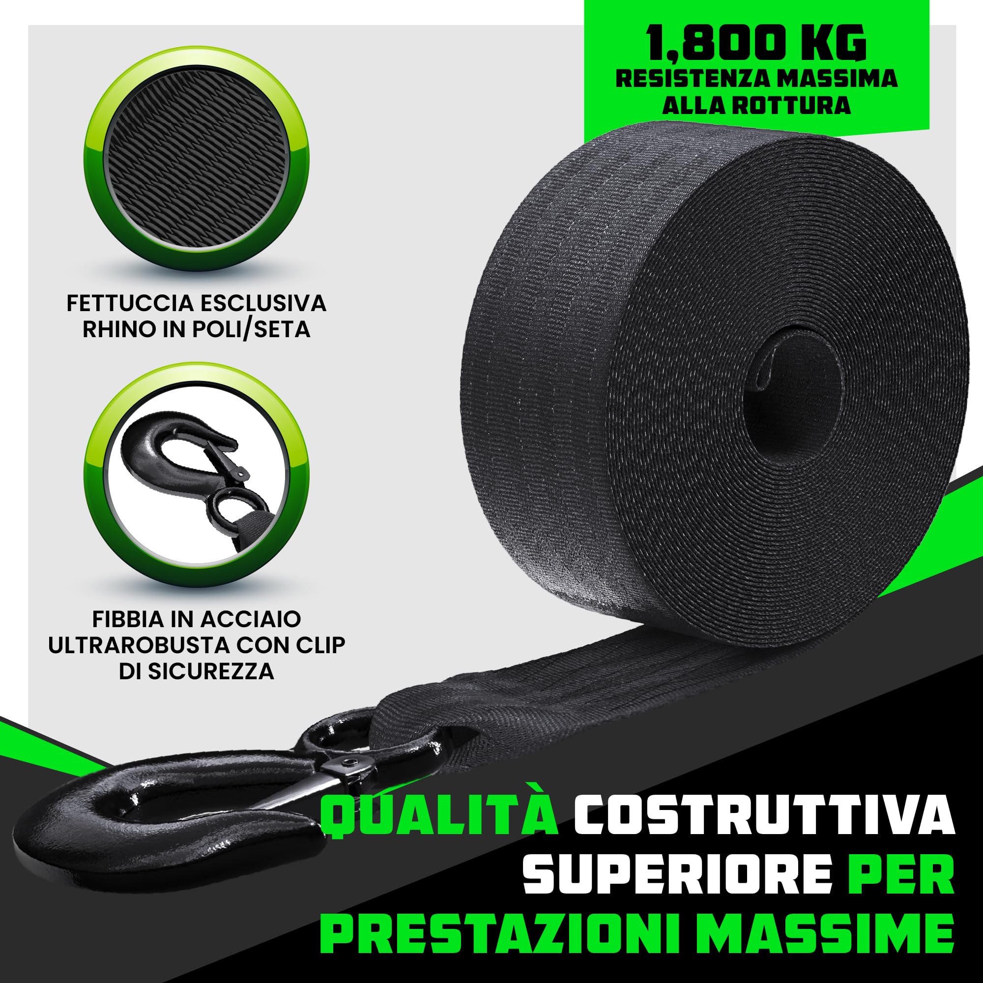 MOXRUQ – Cinghia Per Verricello Da Traino, 6,1 M X 5 Cm, Con Gancio, In Poliestere Ad Alta Resistenza, Per Barca, ATV, Rimorchio