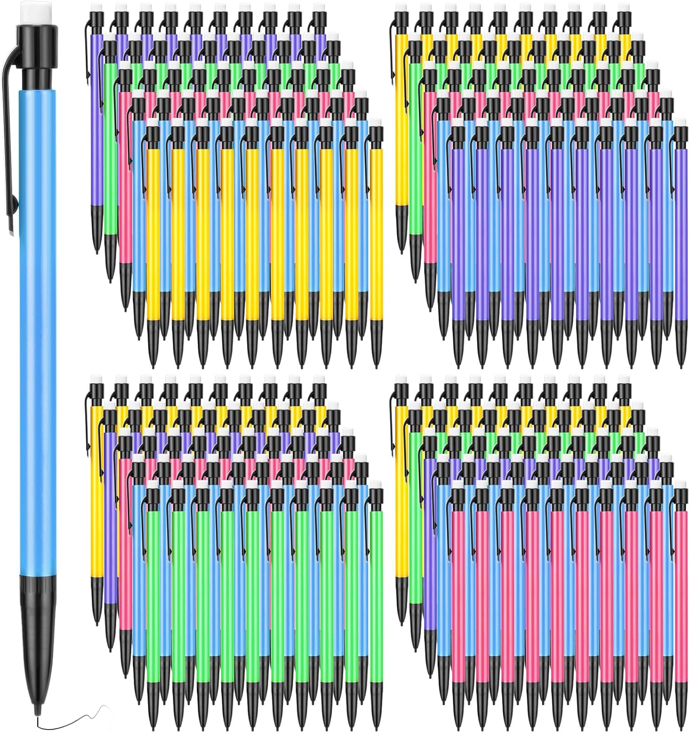 Fuyoooo 200 Pcs 0.7mm Mechanical Pencils with Eraser Bulk, Colorful Mechanical Pencil 0.7mm for Office Classroom Back to School Supplies School Student Writing Drawing Sketching(Multicolor)