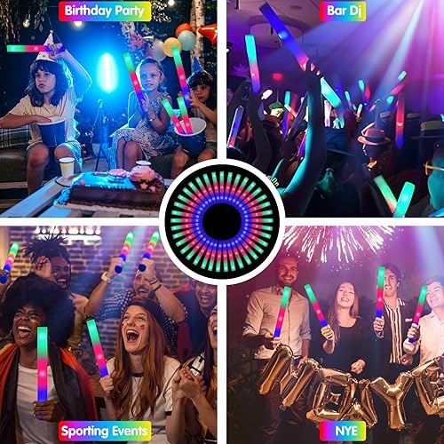 Miniatura 5 de Paquete de 105 varillas de espuma LED para fiestas a granel con 3 modos de parpadeo colorido, suministros de fiesta que brillan en la oscuridad,