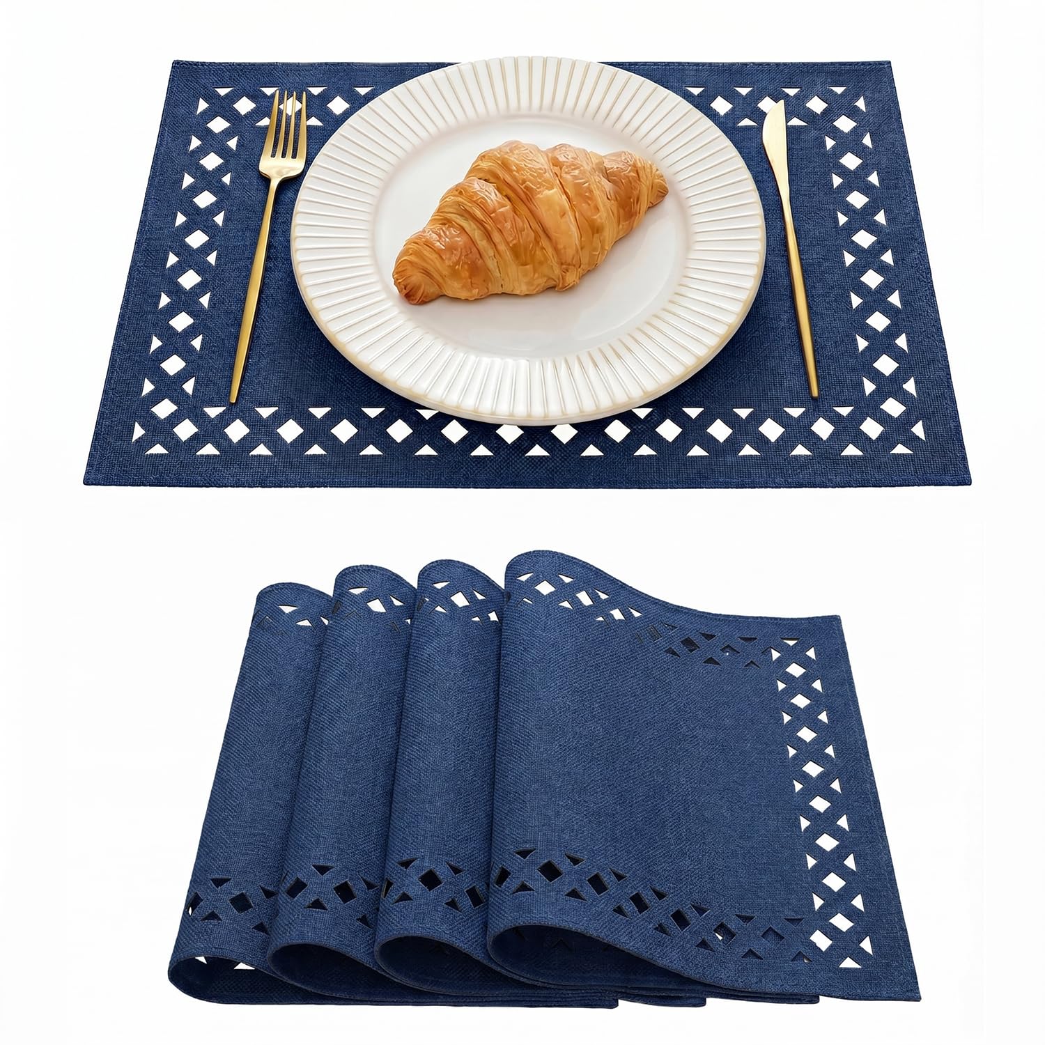 Artoid Mode Blue Geometric Hollow Linen Winter Placemat 30 x 45 cm Set of 4