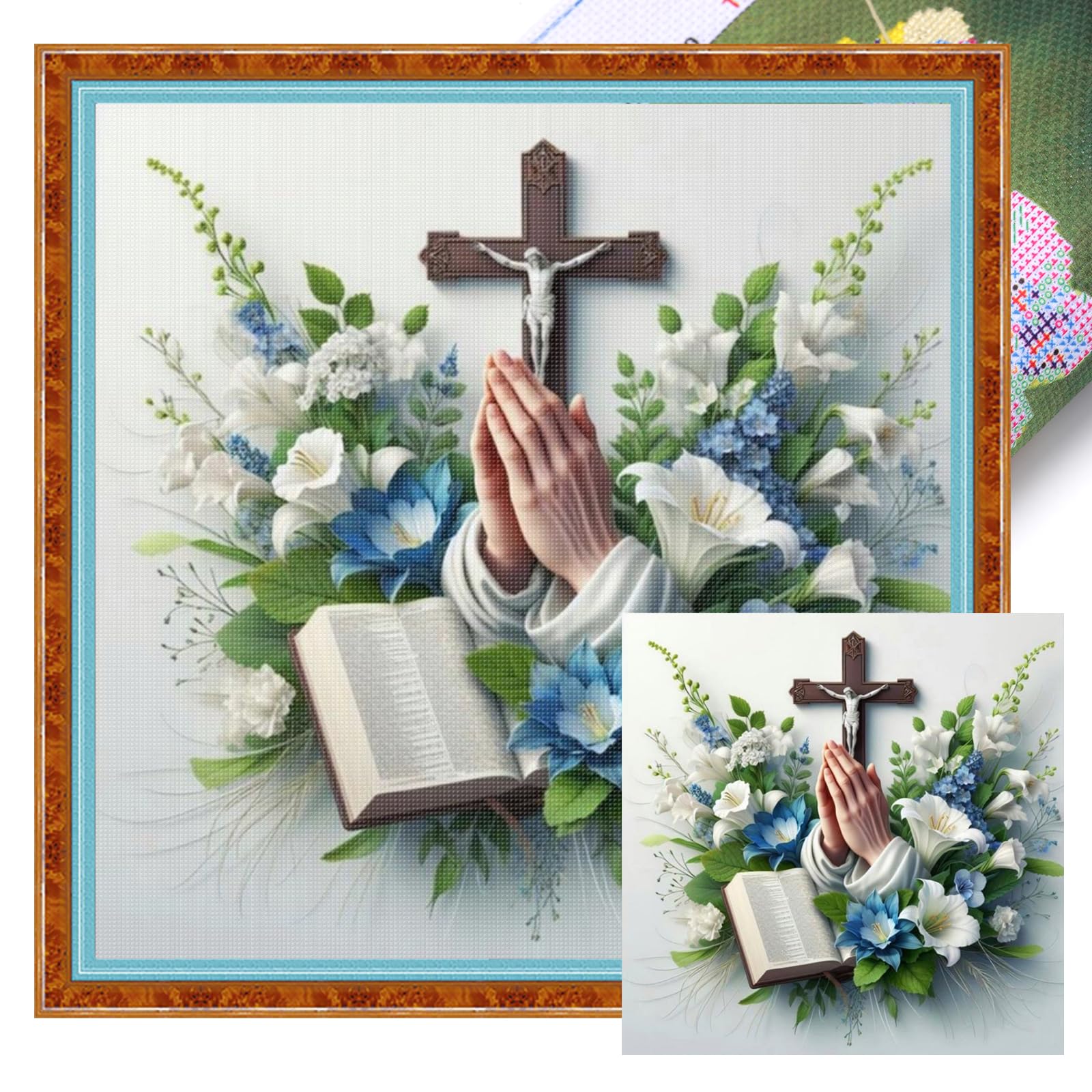 Poetrydraw Pray Full 11Ct 3 Strands Diy Stamped Cross Stitch Kits For Beginners Adults Home Wall Decor Embroidery Needlepoint Starter Kits 40X40cm (Pray)