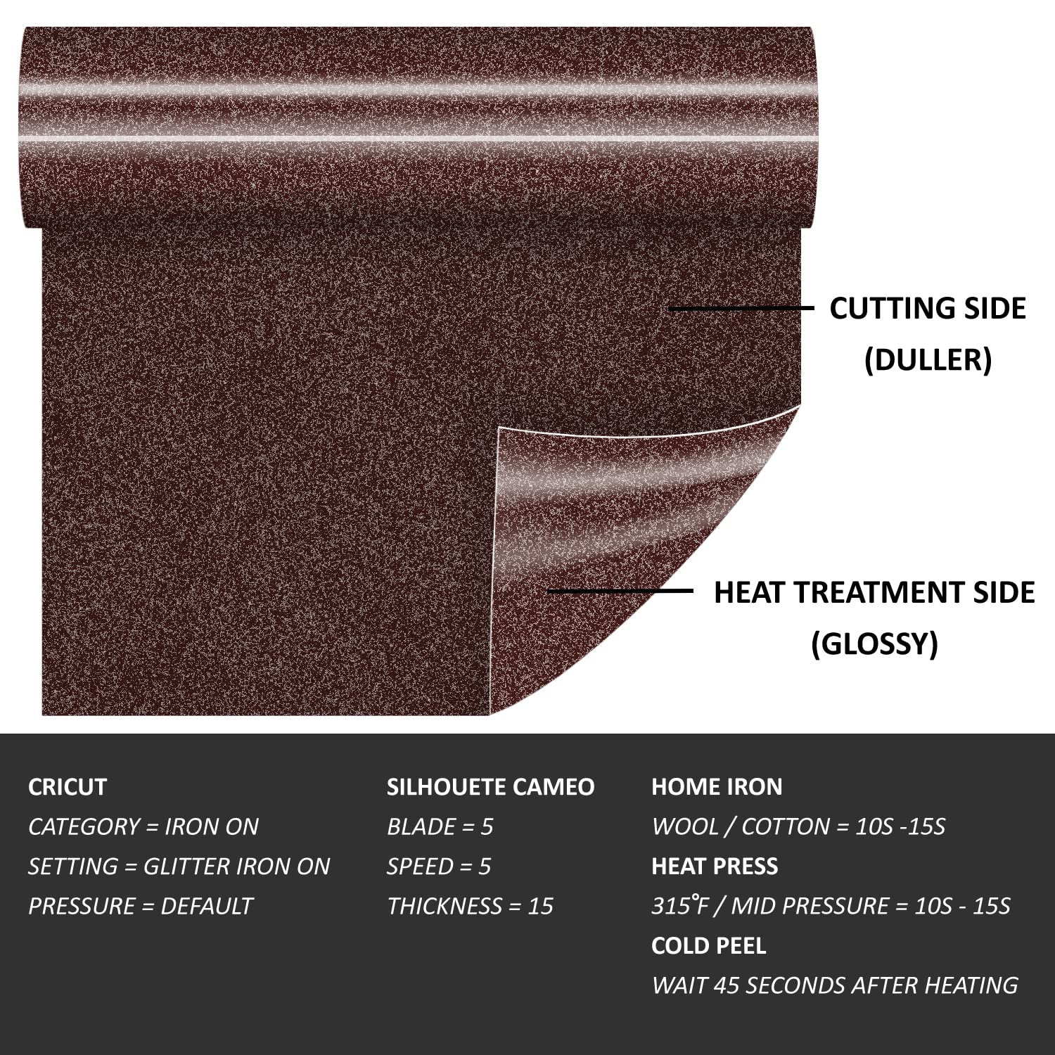 Dark Brown Glitter HTV Heat Transfer Vinyl Rolls - 12