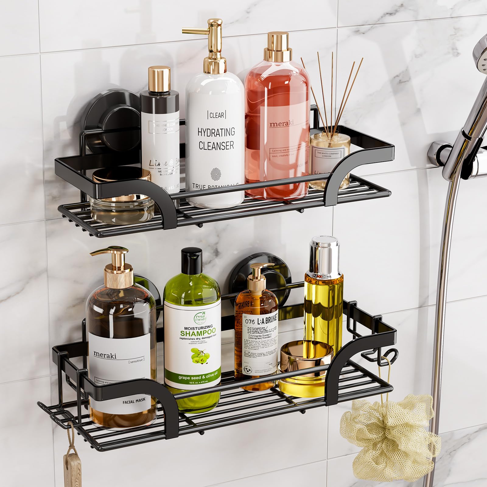 TAILI Duschablage Ohne Bohren Rostfreie Duschregale für die Dusche Große Kapazität Bad Organizer Ohne Bohren Badezimmer Zubehör für Shampoo Duschkorb Küche Organizer, Schwarz