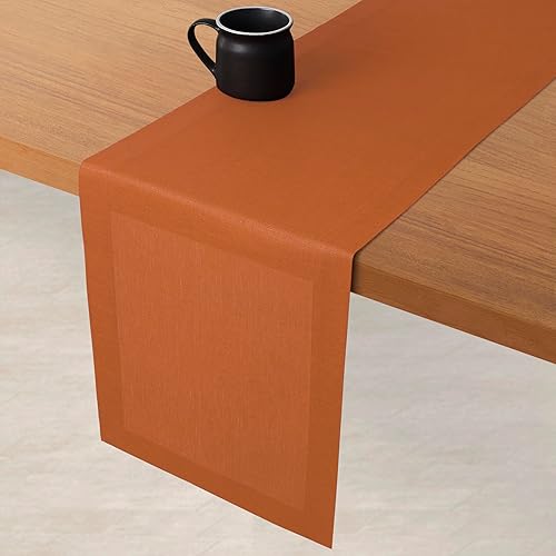 Miniatura 3 de D'Moksha Homes Camino de mesa de lino óxido de 48 pulgadas Camino de mesa de lino 100% puro de 14 x 48 pulgadas para mesas de café, cómoda, otoño y