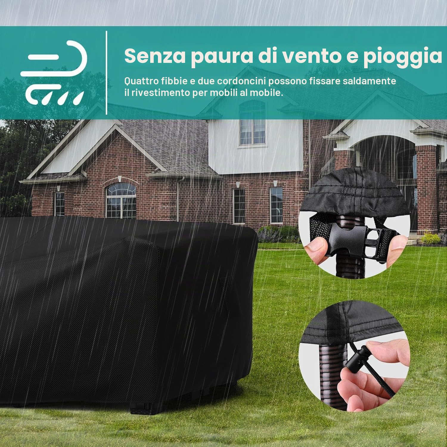 Copertura Mobili da Giardino (200x160x70cm), 600D Resistente Oxford Copertura Tavolo Esterno con Uscita Aria, Anti-UV Copridivano Esterno Impermeabile Telo Copri Divano da Esterno