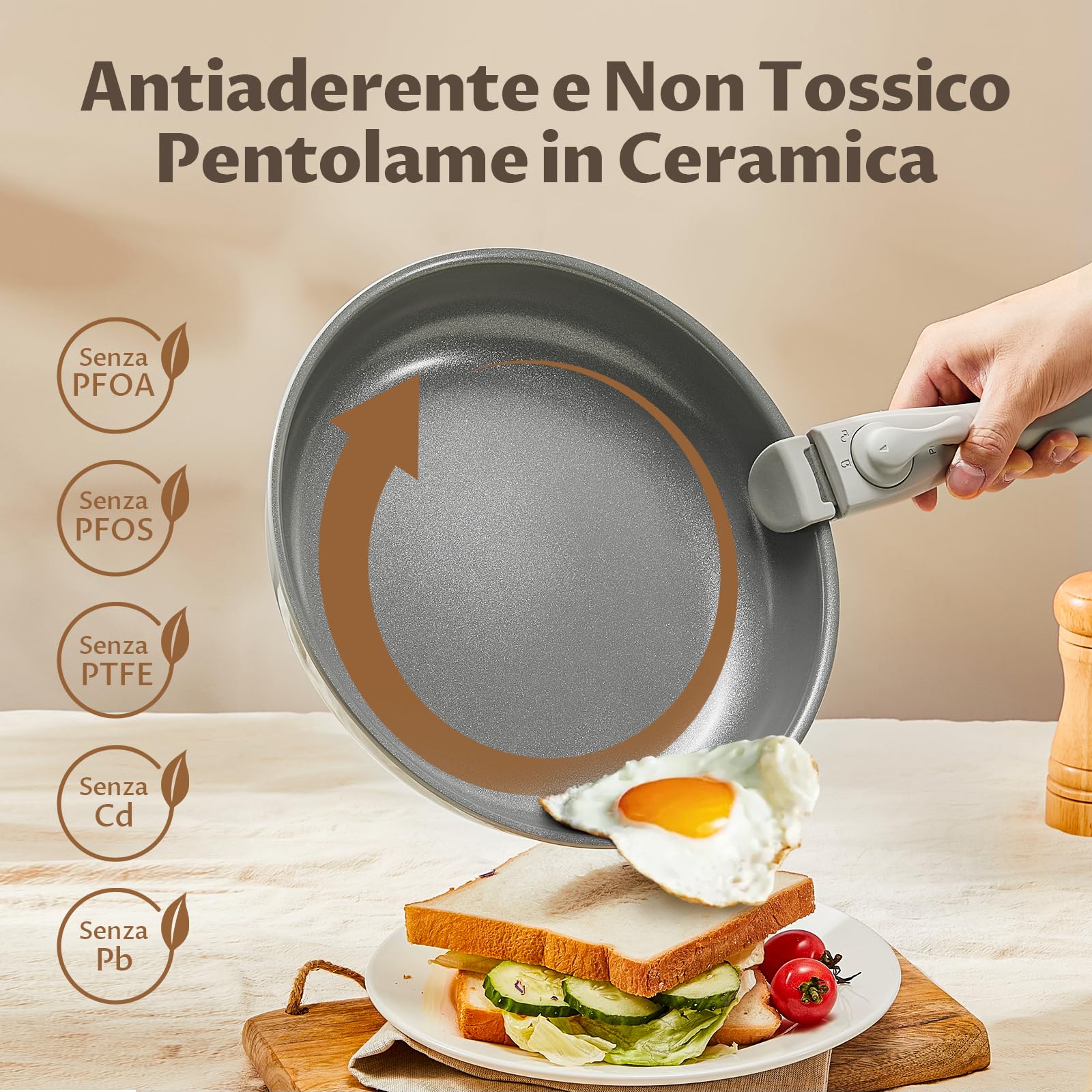 BLAZANT Set di 7 Pentole e Padelle, Padelle Antiaderenti in Ceramica | Riscaldamento uniforme, Manici Rimovibili per Campeggio, Salvaspazio, Non Tossiche, Senza PTFE, Senza PFOA