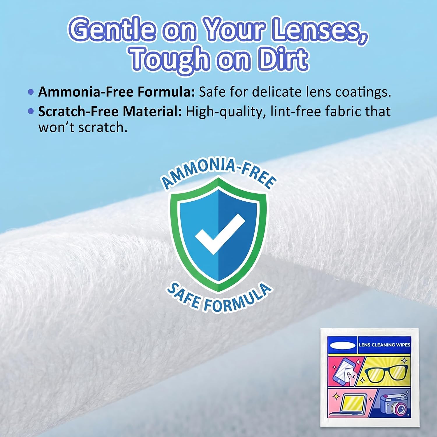 Lens Cleaning Wipes - Pre-Moistened Eyeglass Wipes, Individually Wrapped Glasses Cleaner for Smudges & Dirt, Precision Size for Eyeglasses, Smartphones & Camera Lenses