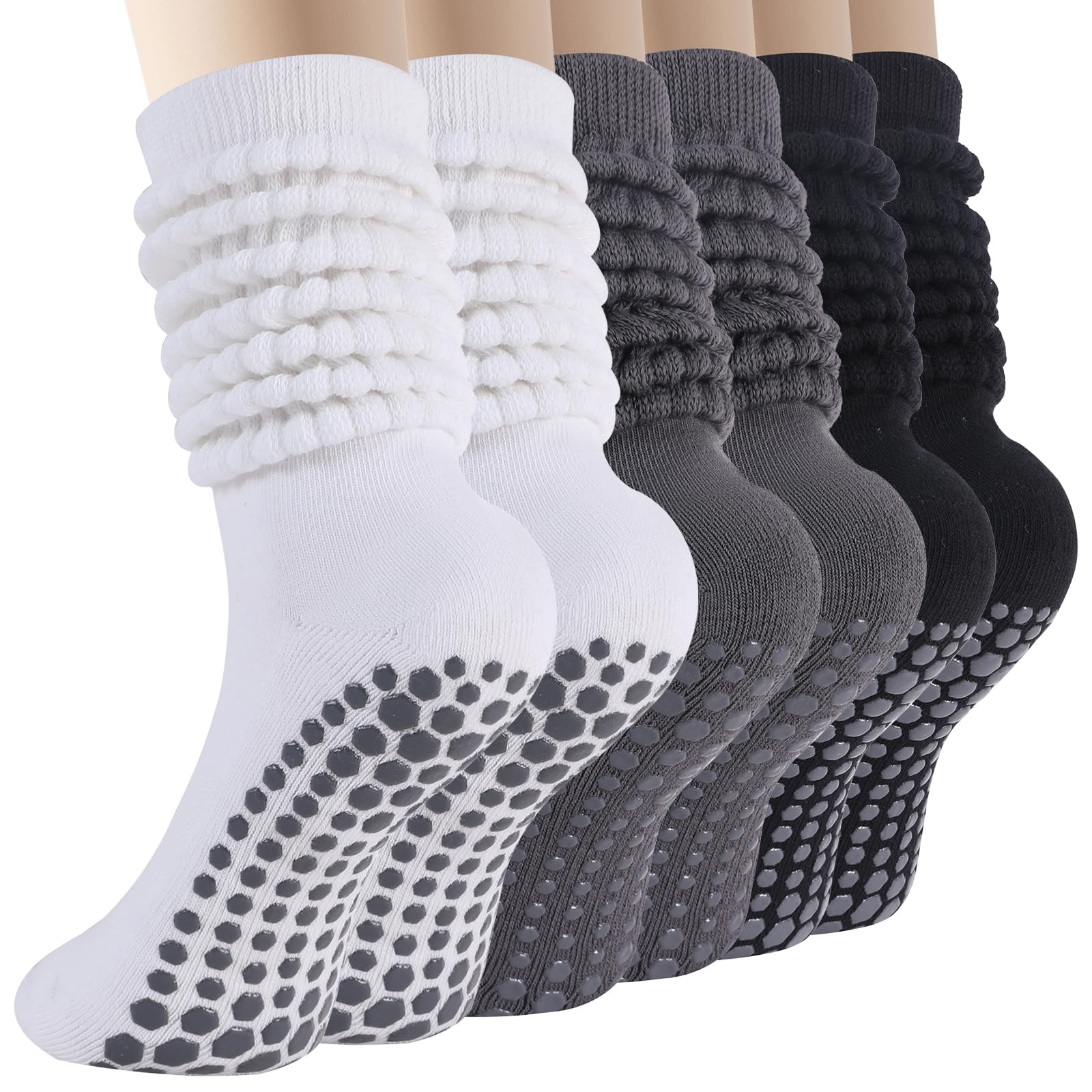 BISOUSOX Pilates Socks Slouch Scrunch Grip Socks Yoga Grippy Barre Anti Slip Long Ankle Crew Sock for Women