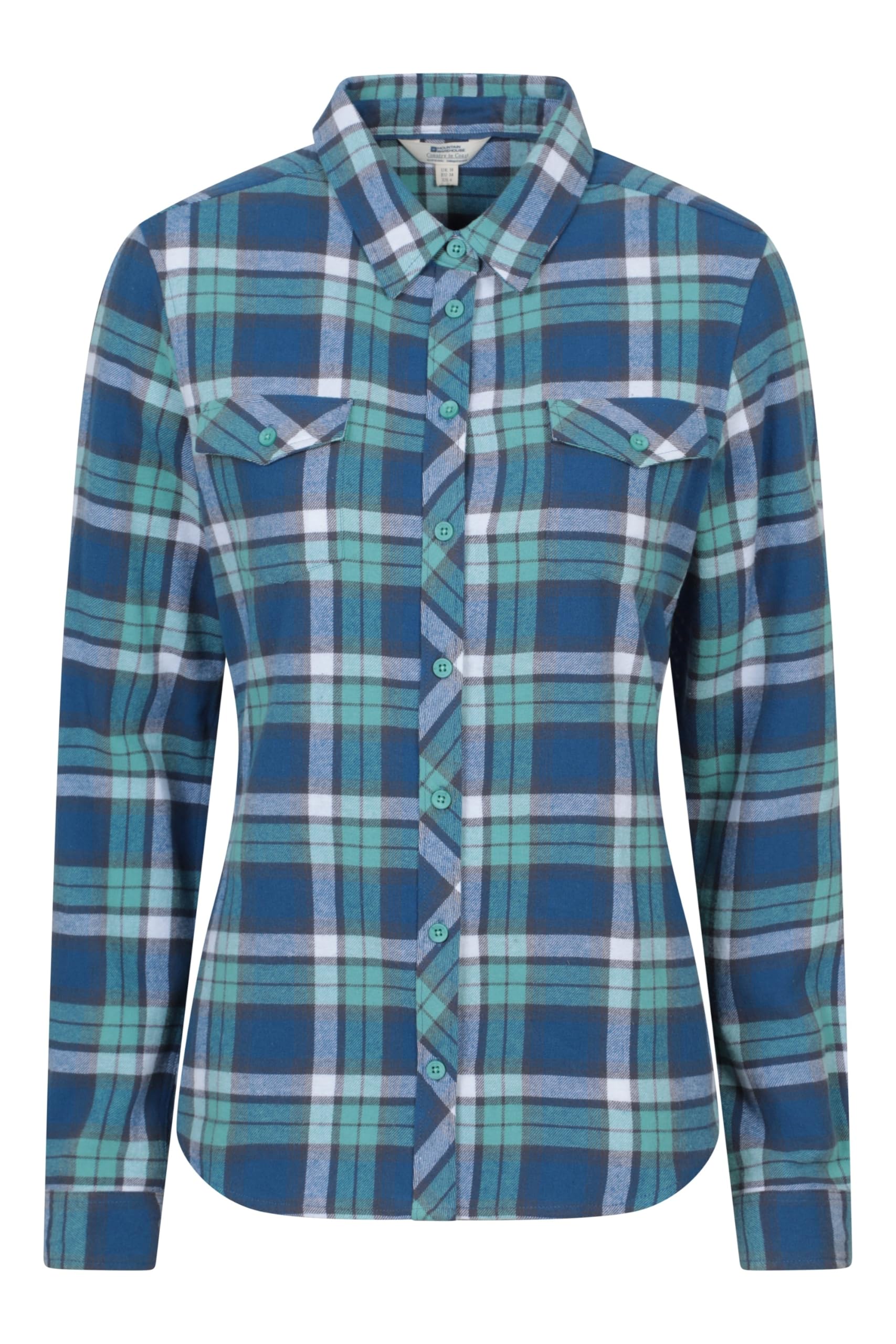 Mountain Warehouse Women's Blue Willow Brushed Flannel Ls Shirt - Lightweight, Soft Lining With Extra Warmth & Comfort - Easy To Pack & Easy Care - Great For Travelling Size 14