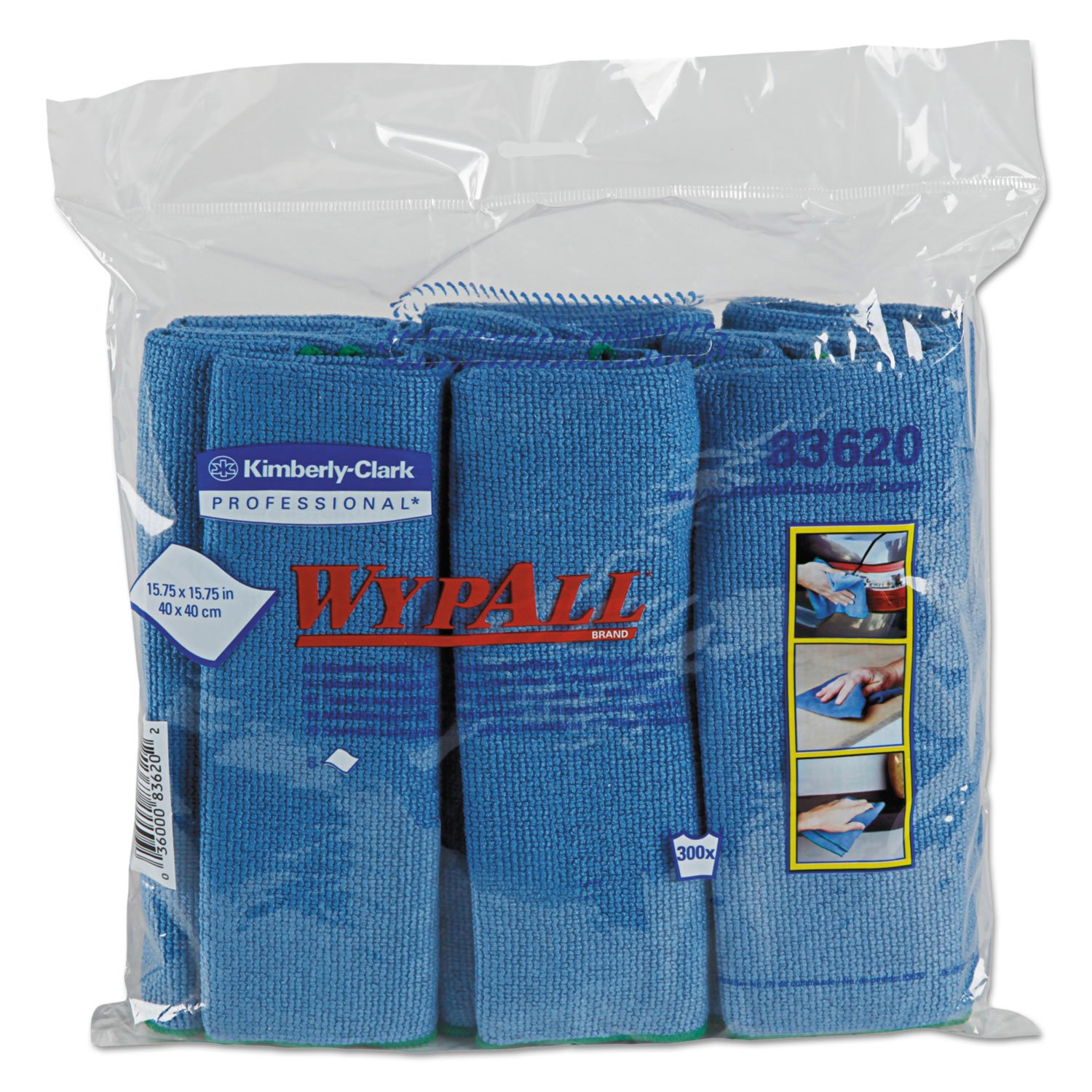 WypAll 83620 Microfiber Cloths, Reusable, 15 3/4 x 15 3/4, Blue, 6/Pack