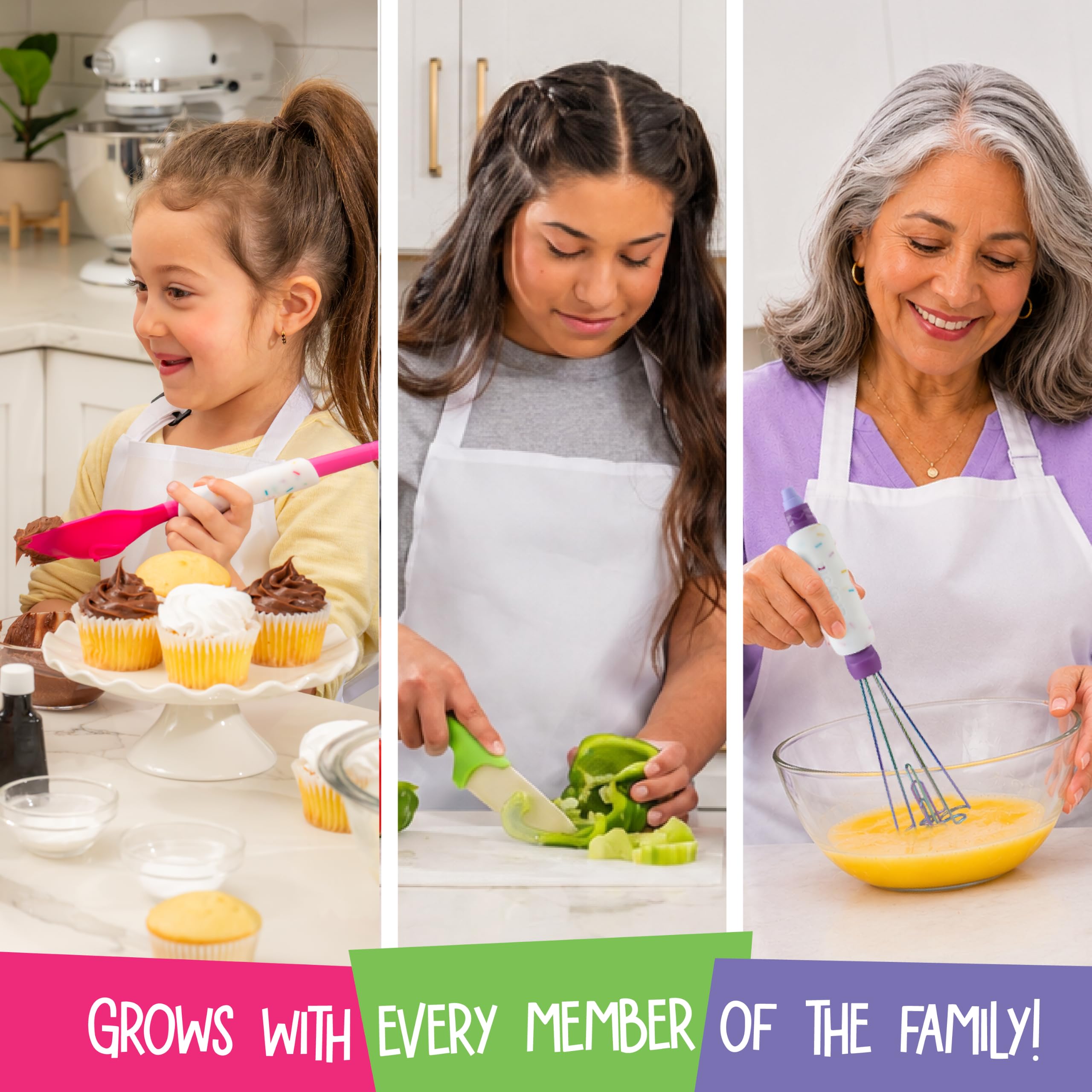 Crayola Kidchen - Set di 5 utensili da cucina creativi per bambini, con spatola 2 in 1, frusta in acciaio inox e mestolo, in silicone alimentare colorato, regalo da cucina per bambini, dai 5 anni in