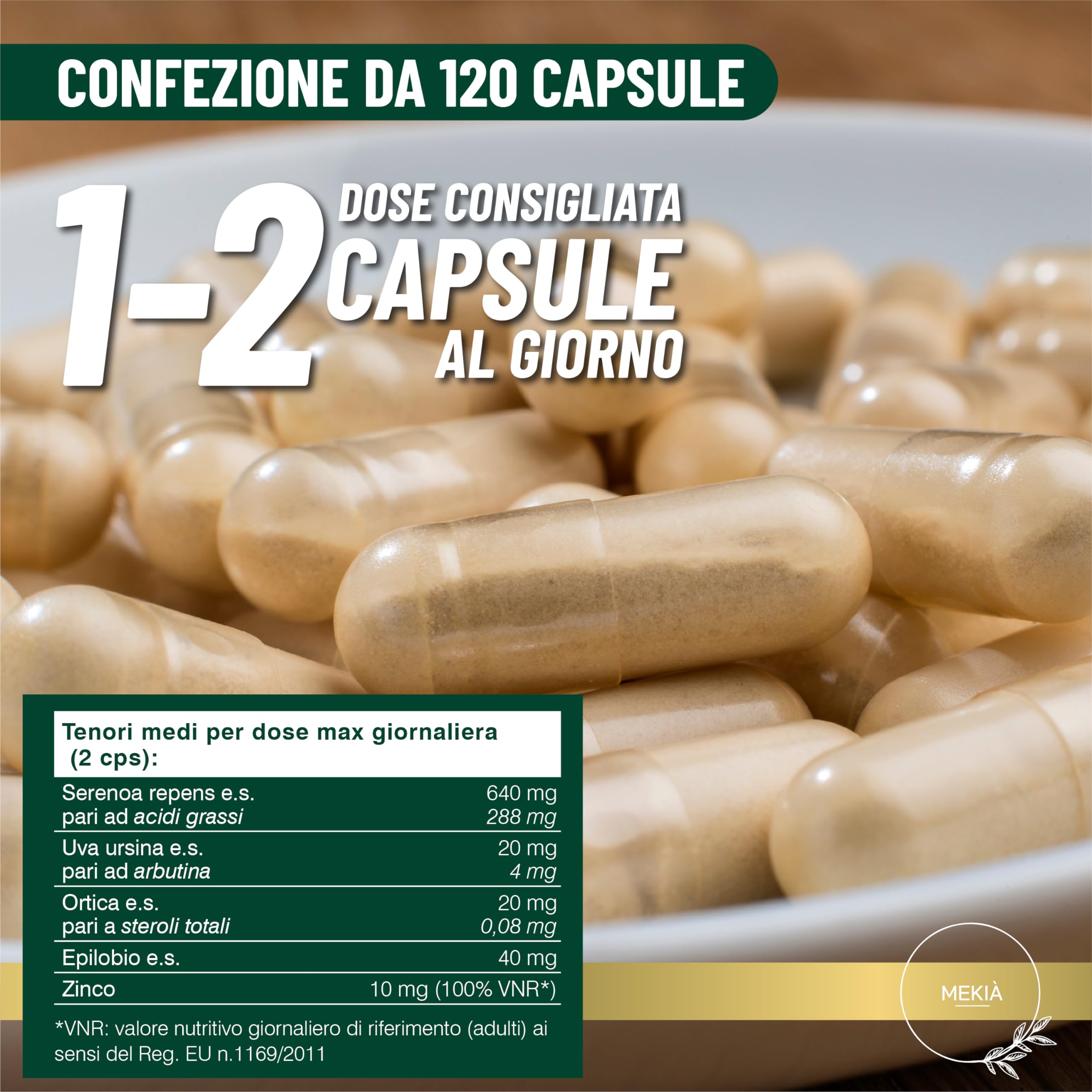 SERENOA REPENS 640 mg Alta titolazione,120 capsule integratore Vie Urinarie Integratori Prostata Uomo. SAW PALMETTO naturale con Uva Ursina, Zinco Ortica, Semi di Zucca, Epilobio, Pygeum