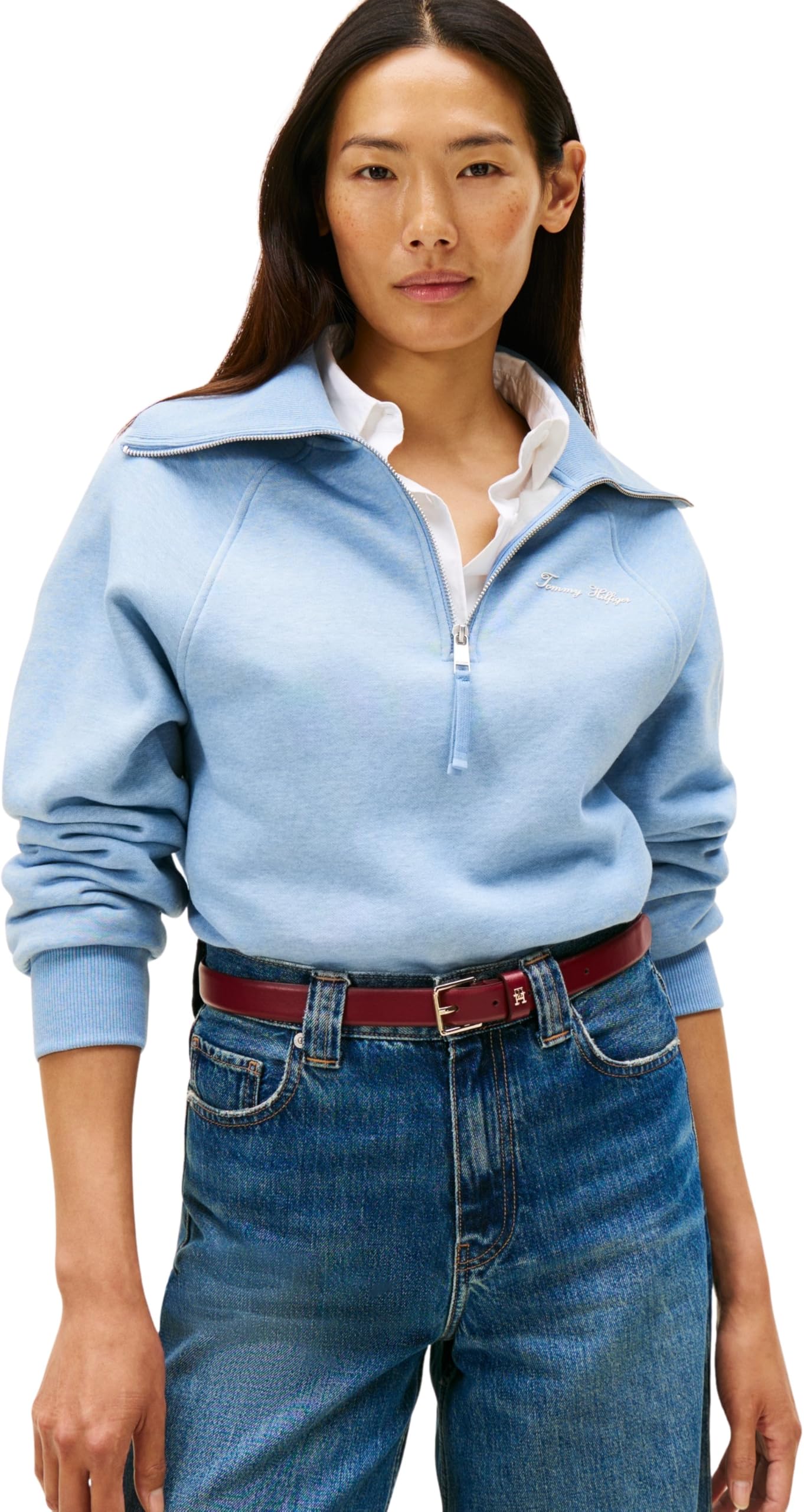 Tommy Hilfiger Damen Sweatshirt mit Reißverschluss Classic Script Fleece Half-Zip