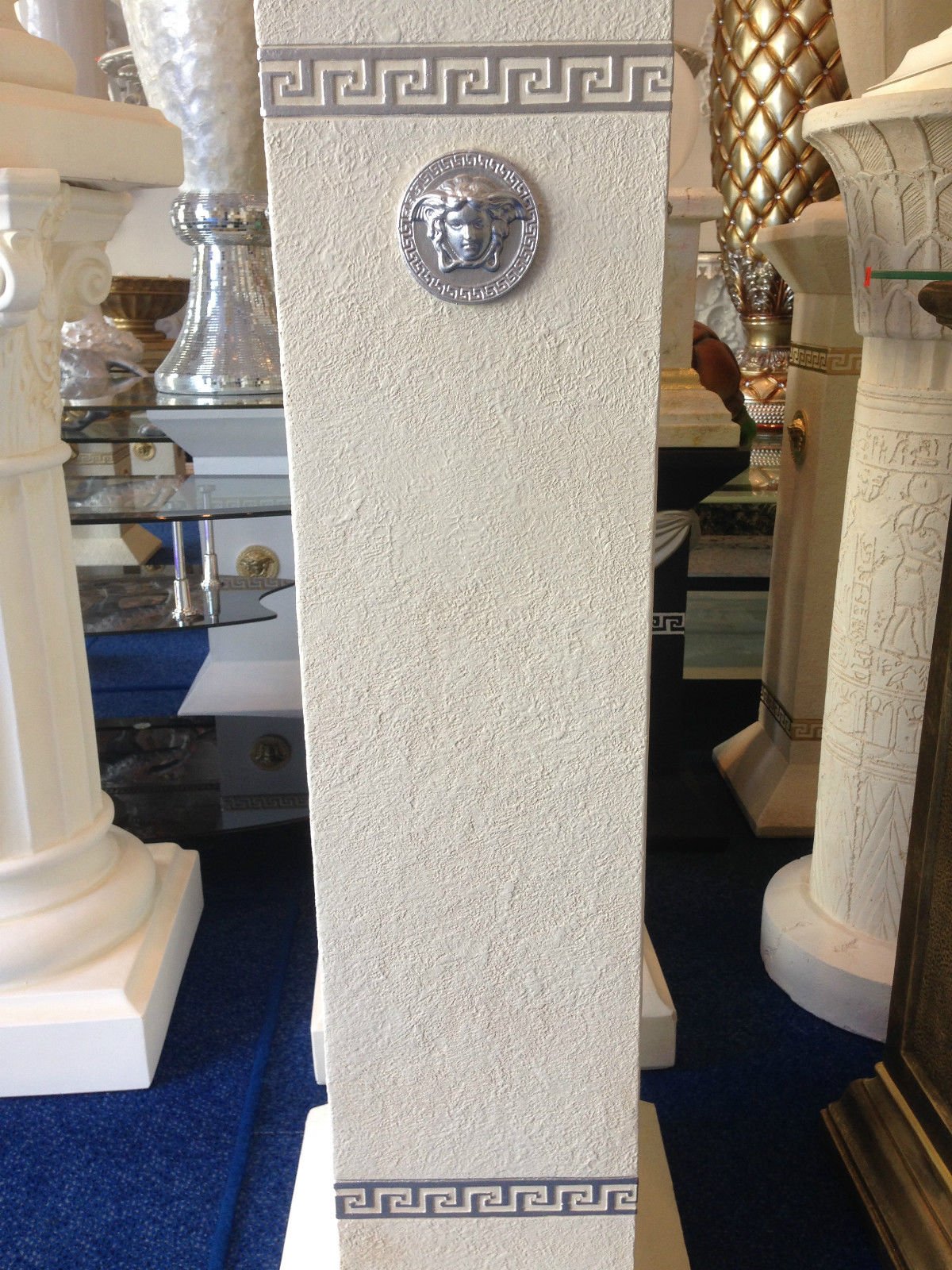 Cinar Columna de estilo meandro, mesa auxiliar de mármol, columna decorativa de 100 cm, griego, antiguo, retro, rococó, columna barroca, soporte para flores pintado a mano