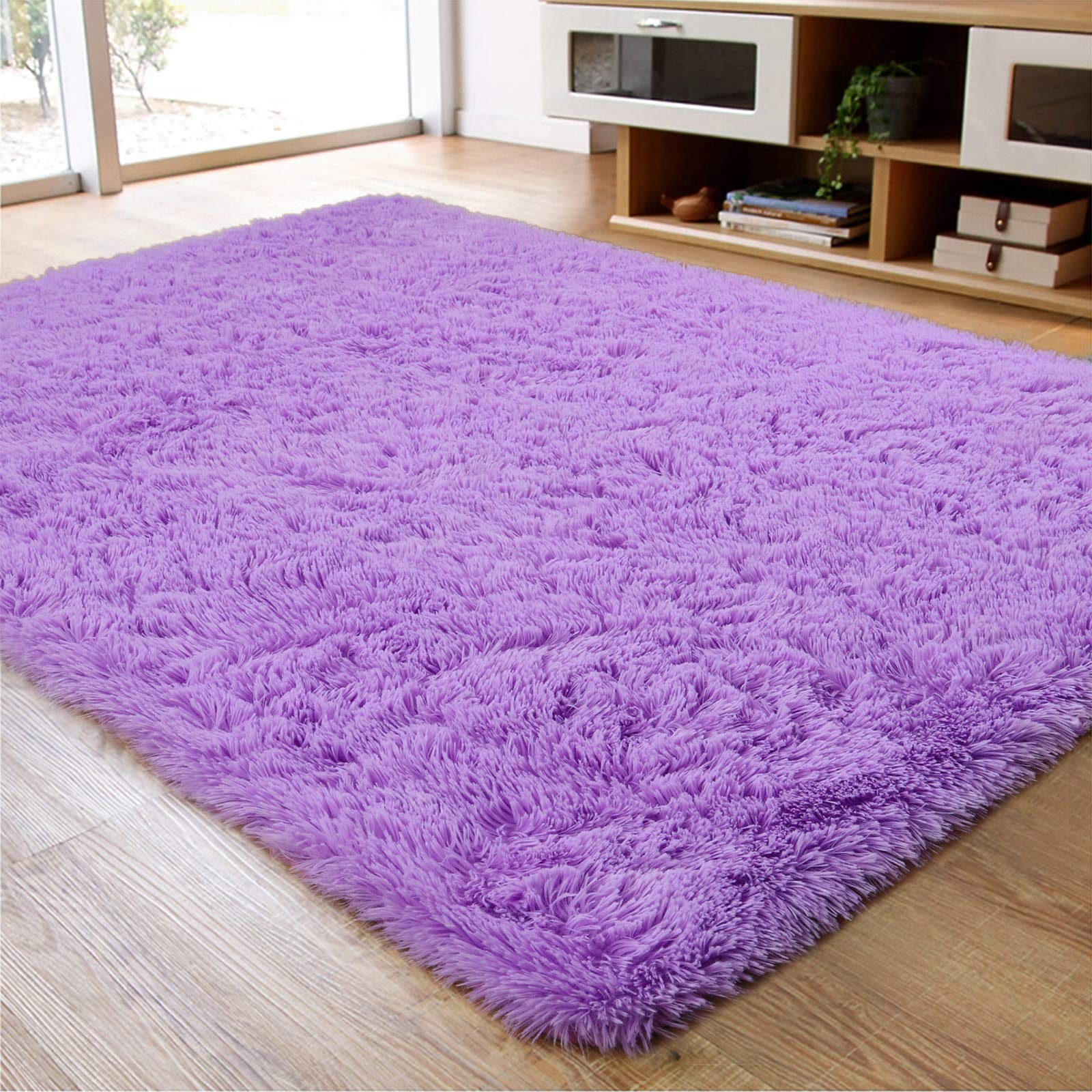 Ompaa Soft Fluffy Area Rug for Living Room Bedroom, 4x6 Purple Plush Shag Rugs, Fuzzy Shaggy Accent Carpets for Kids Girls Rooms, Modern Apartment Nursery Dorm Indoor Furry Decor