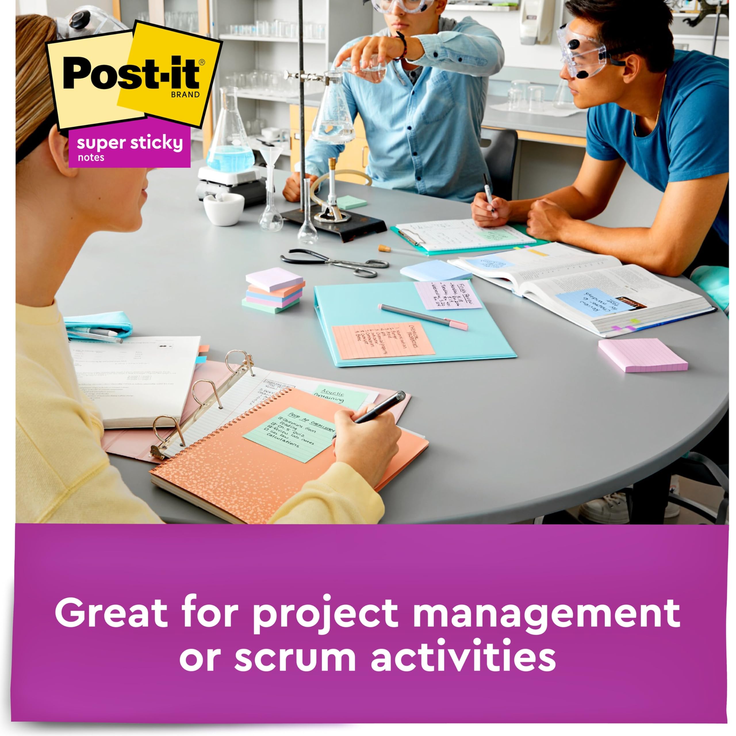 Post-it Super Sticky Riciclato Notes, 5 Colori Pastello, Bastoncini e Resticks, 7,6 x 7,6 cm