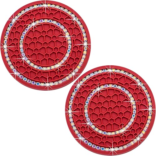 Miniatura 18 de 2 piezas posavasos con diamantes de imitación de cristal, 2.75 pulgadas, silicona suave, antideslizante, a prueba de golpes, portavasos de Negro y