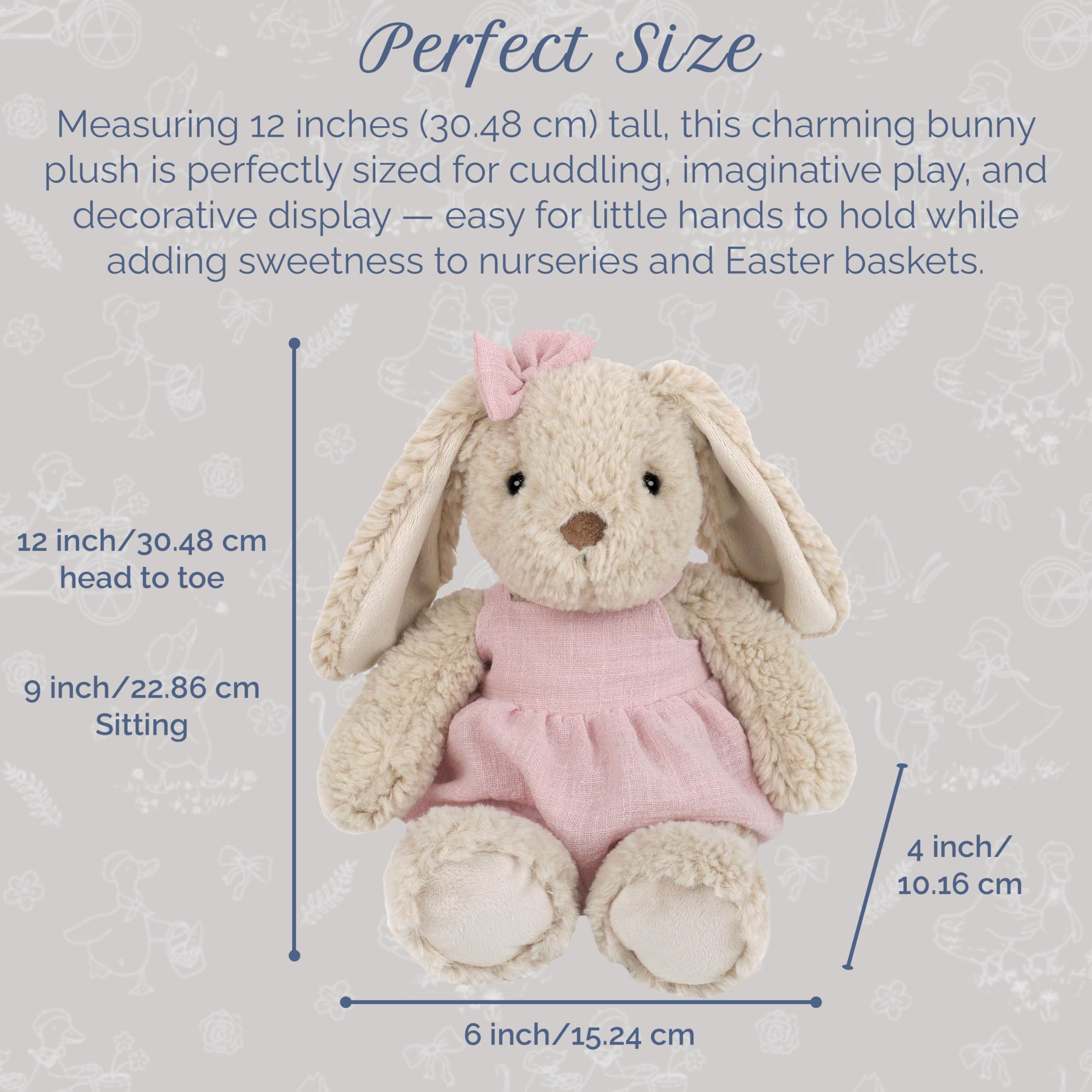 MON AMI Bettie Bunny 12-Inch Stuffed Animal for Girls, Beige/Pink, 4 inches - Image 3