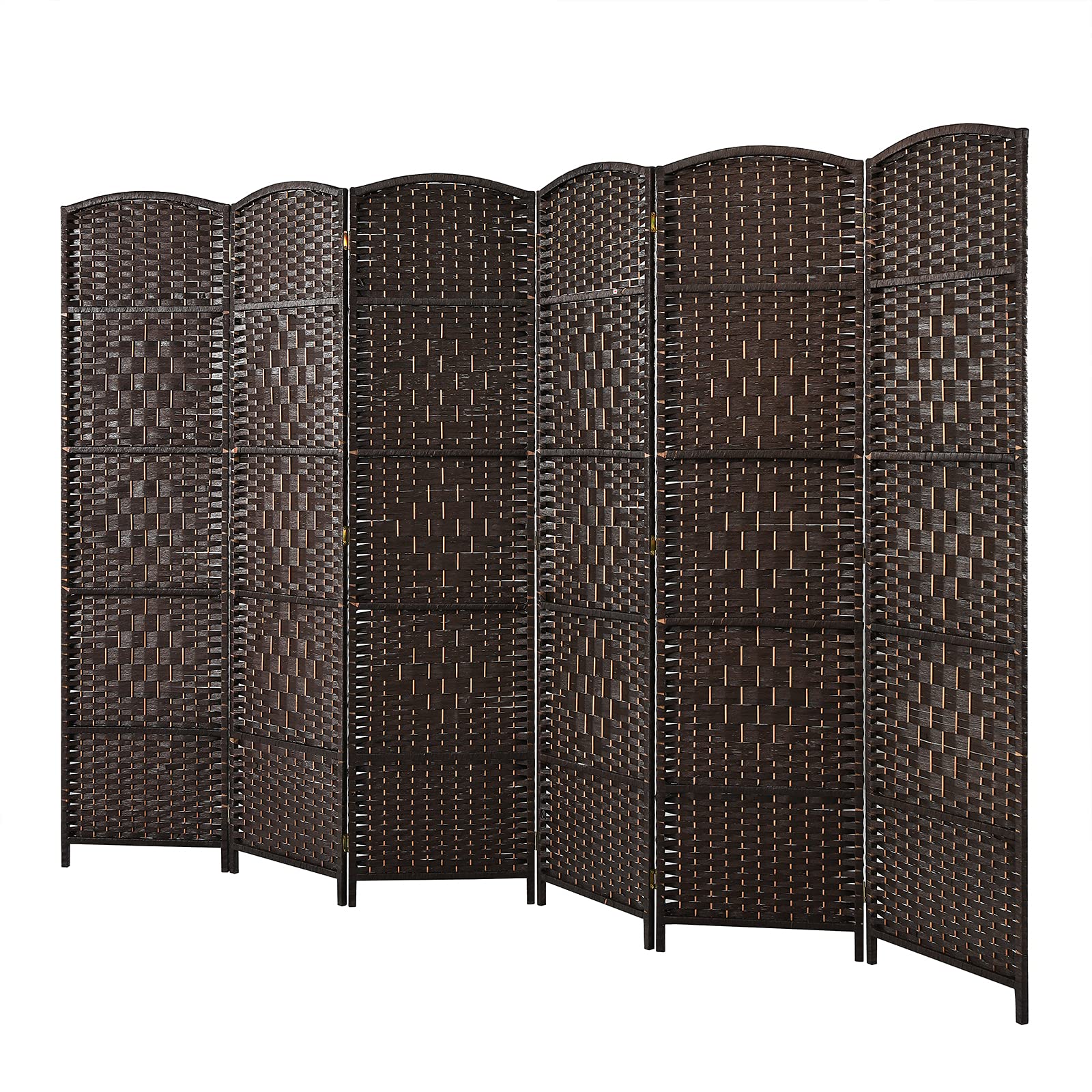 GOPLUS Paravent Interieur 6 Panneaux, Paravent Pliable Tissé à la Main avec Cadre en Bois Peuplier, Charnières Pivotantes 180° et Design Aéré, Cloision de Pièce Intimité (273x180CM|6 Panneaux,Marron)