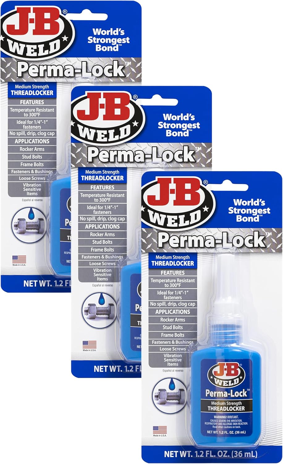 J-B Weld 24206 Perma-Lock Medium Strength Threadlocker - Blue - 6 ml