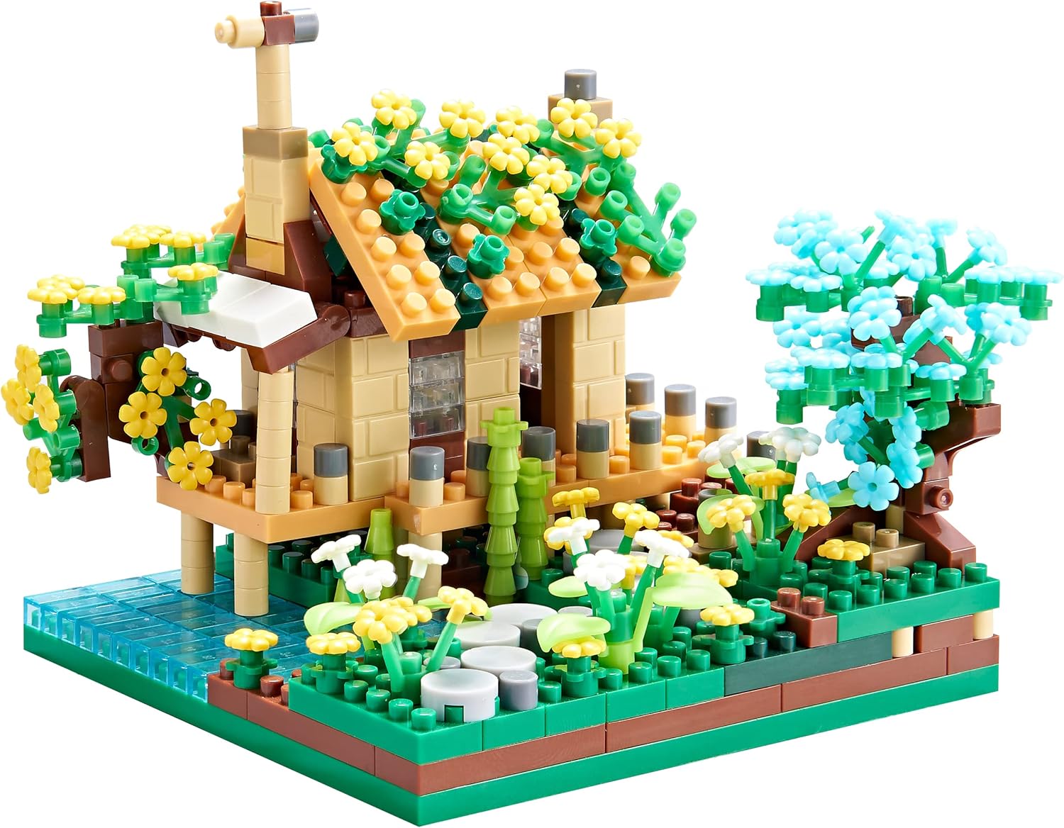 Adults Building Block Set Port Cabin, Tiny Blocks 600 PCS with 2 Figure Architecture House Model for Ages 14 and Up