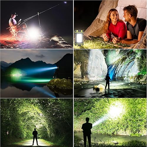 Vista 6 de Linterna LED para camping, linterna recargable, portátil, súper brillante, luz de emergencia al aire libre, lámpara de búsqueda impermeable