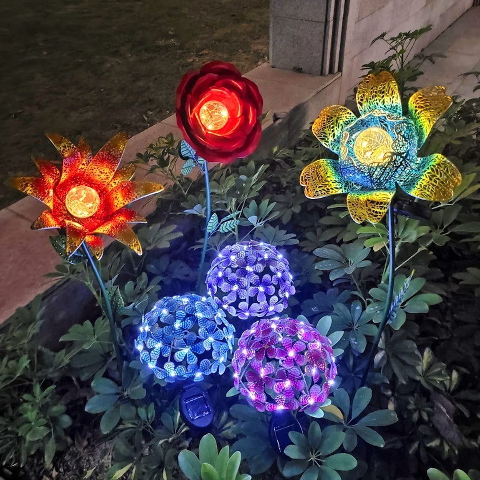 Luci Solari Da Giardino In Metallo - Decorazione Da Giardino Con LED Bianco Caldo Set Da 2 86936746