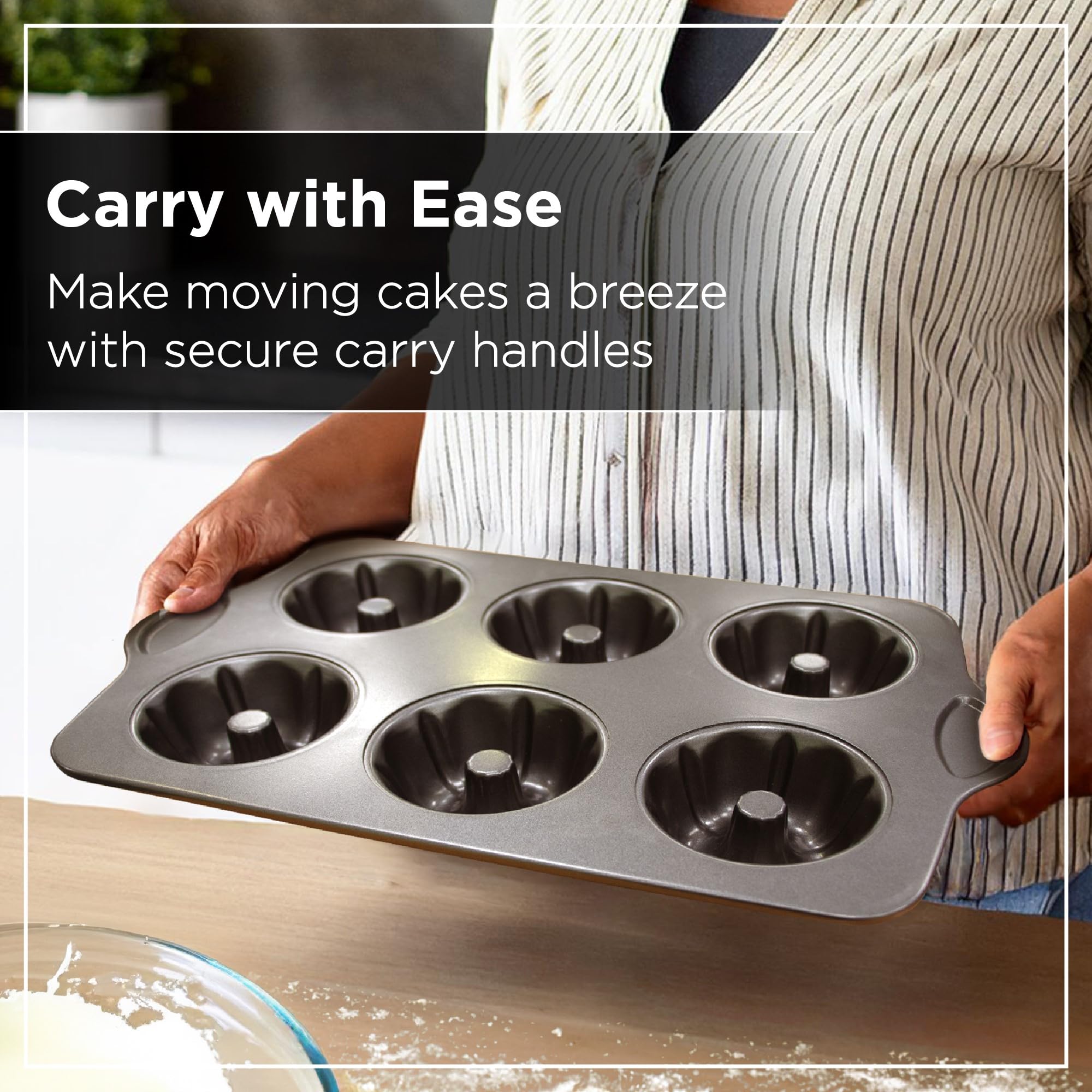 Wrenbury Lot de 2 mini moules à gâteau cannelés antiadhésifs – Moule à gâteau en forme d'anneau d'ange pour la cuisson de petits gâteaux – Sans PFOA et passe au lave-vaisselle – Tasse de 9,5 cm