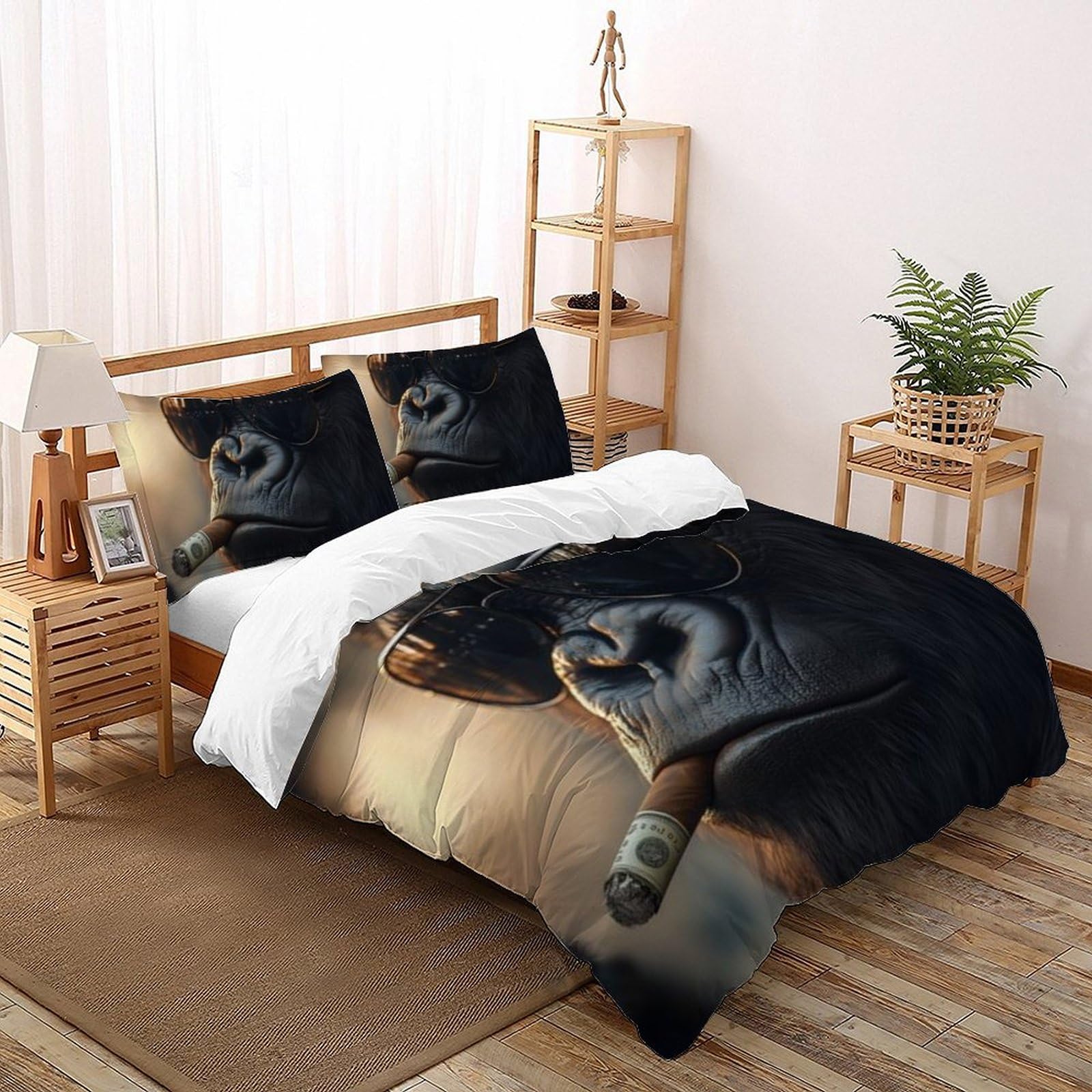 Housse de couette zippée animaux imprimé 3D microfibre douce pour lit enfant 260x220