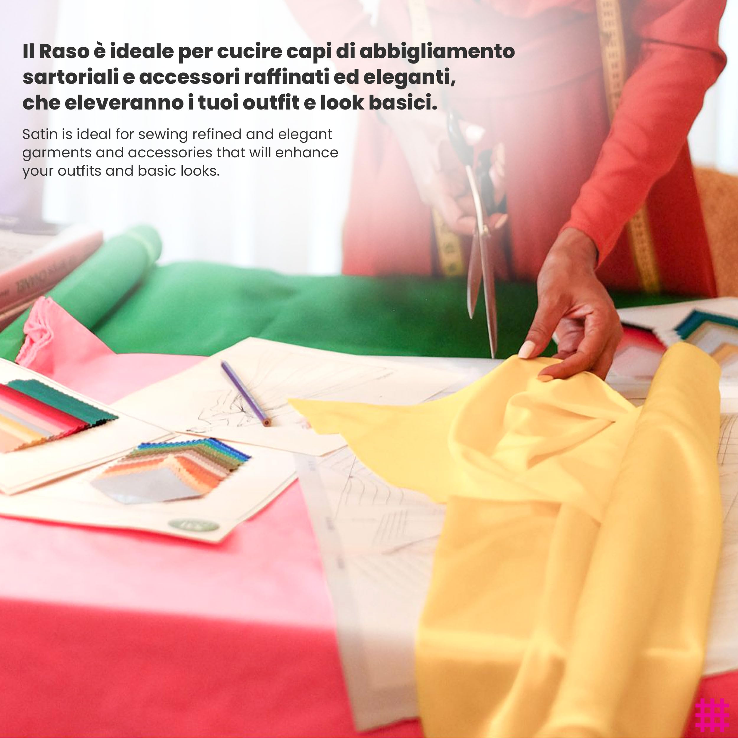 Panini Tessuti, Tessuto Raso Satin tinta unita in 40 colori - venduto al pezzo – lavori di cucito creazioni sartoriali e abbigliamento