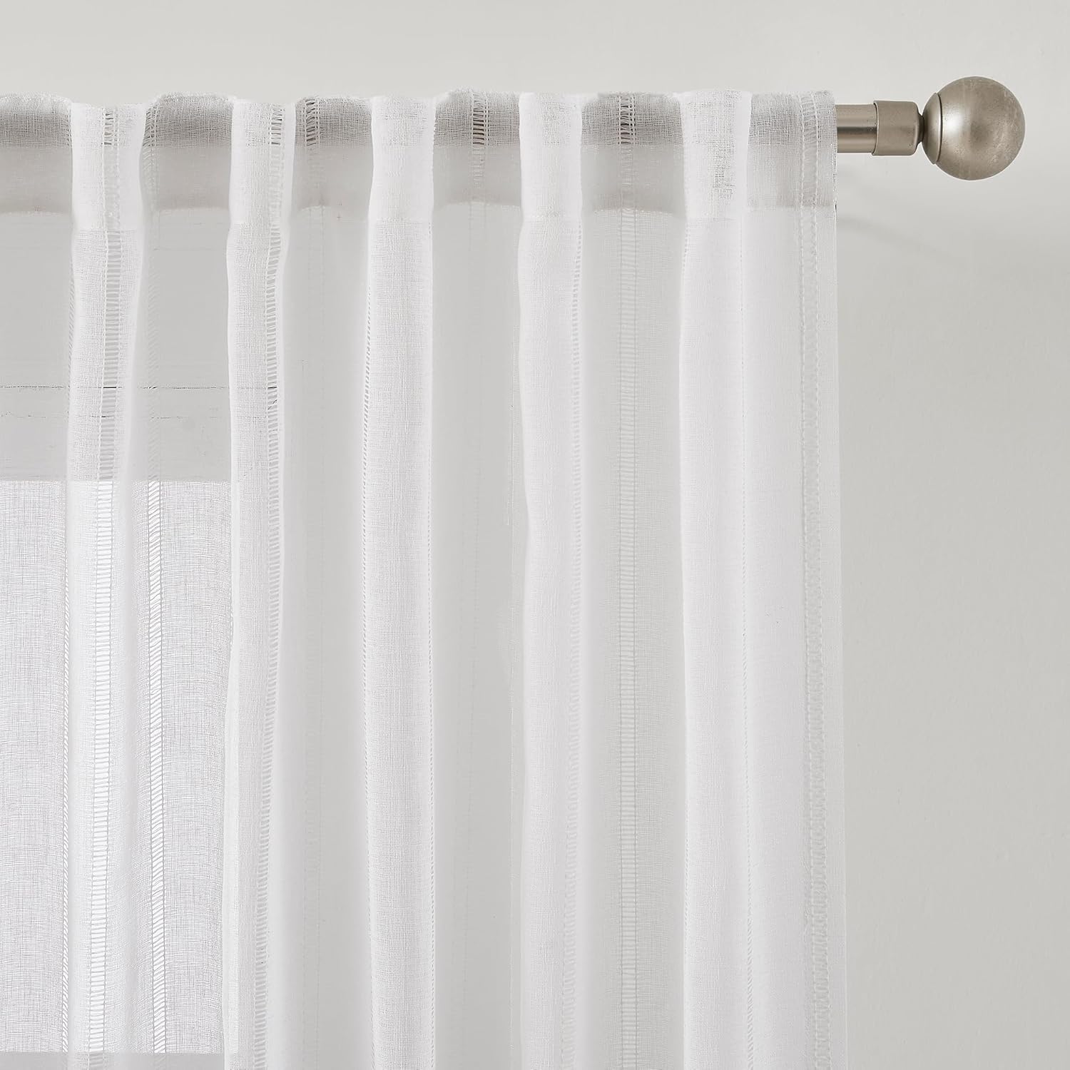 Lush Decor Calia Textured Stripe Sheer Window Curtain Panels Pair 52" W x 84" L White - Sheer Curtains - Striped White Curtains - Modern Decor