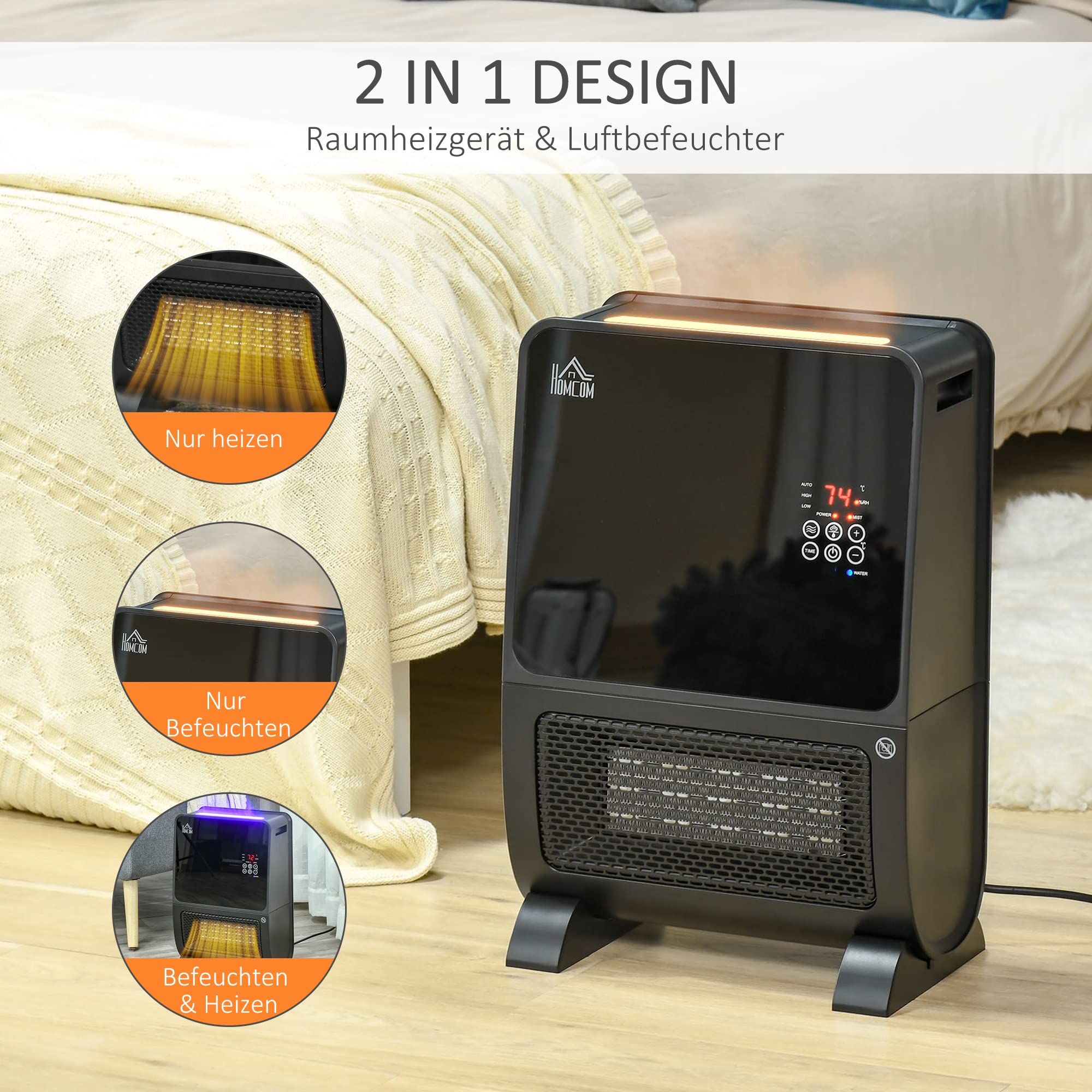 HOMCOM termowentylator 2 w 1, 33 cm x 21 cm x 49,5 cm