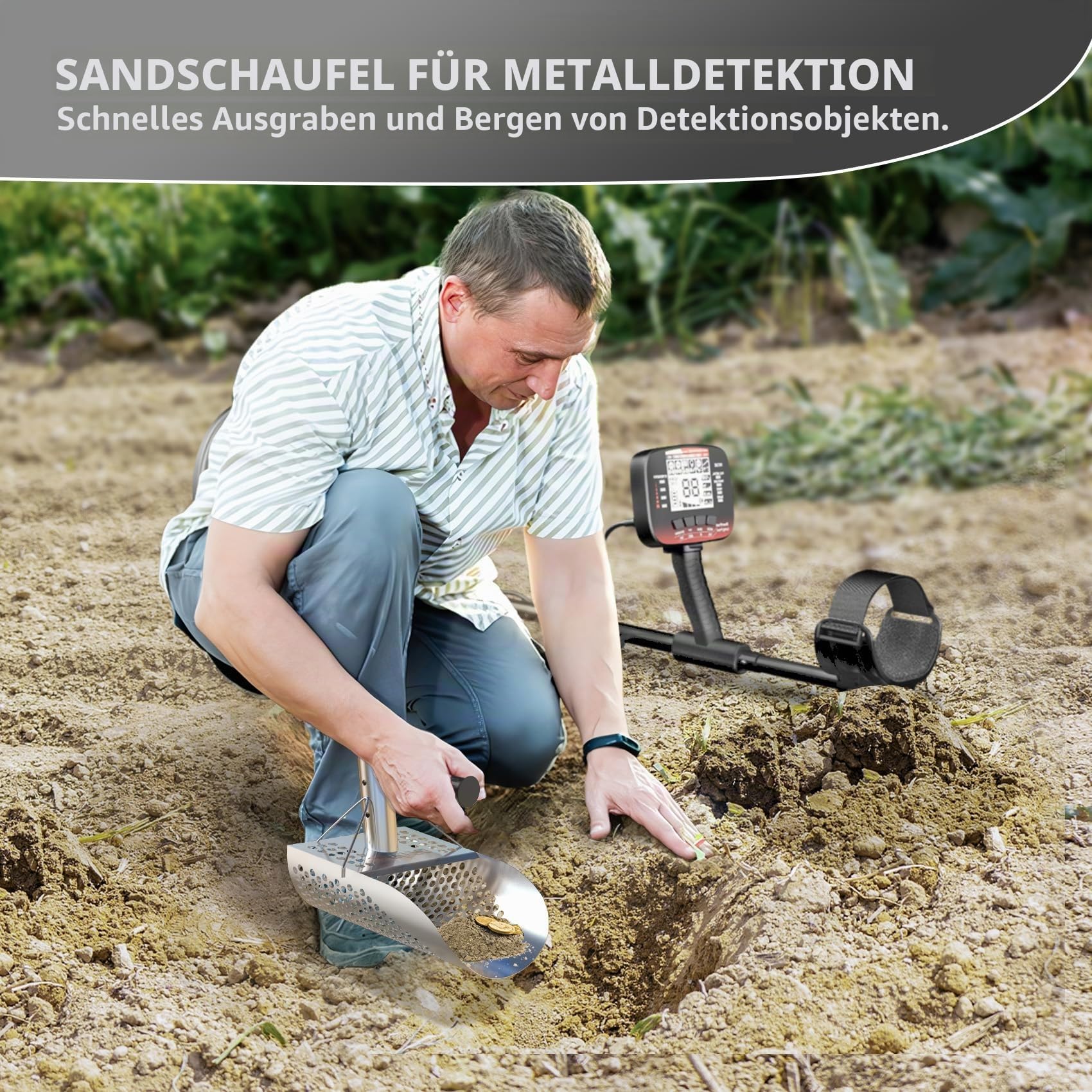 DR.ÖTEK Metalldetektor Sandschaufel, Edelstahl, Schwerlast, Anti-Rost, Bergemagnet, Schatzsuche