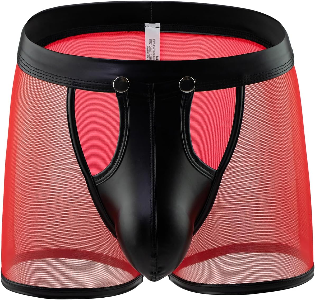 Evankin Men Sexy Boxer Briefs Faux Leather See Through Mesh Underwear Funny Button Removable Pouch