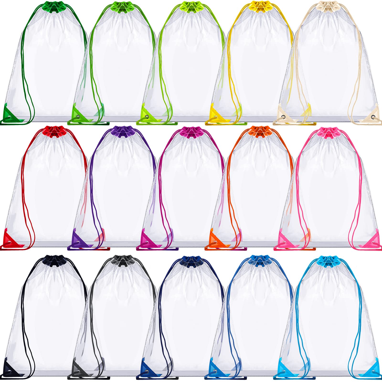 BBTO 15 Pcs Clear Drawstring Bags Stadium Approved Backpack 17 x 13 Inch PVC Bags for Women Men Travel Concert Sport Event Security