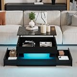 OKMYHOME Table Basse Relevable LED avec 2 Tiroirs, Noire, 65 × 65 cm - 6