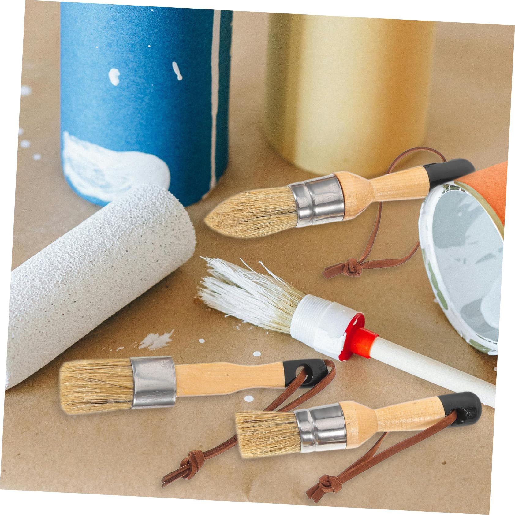 SHINEOFI 2 Series Juego De Pinceles para Muebles Kit Mate Manualidades Pincel Redondo Pinceles para Pintar Tinte Sloan Tiza Oscura Casa Decoración De Interiores Pincel 3 Piezas*2