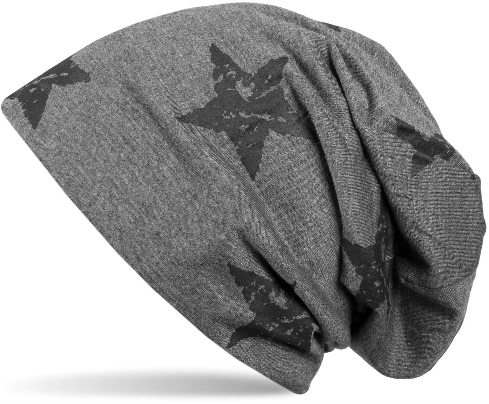 styleBREAKER Beanie hat with Stars Print in Destroyed Vintage Look, Unisex 04024041, Colour:Dark Grey