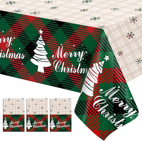 Miniatura 9 de Mantel de Navidad, 2 piezas de mantel desechable de plástico rojo, mantel de 54 x 108 pulgadas para decoraciones de Navidad, mantel de árbol de 2