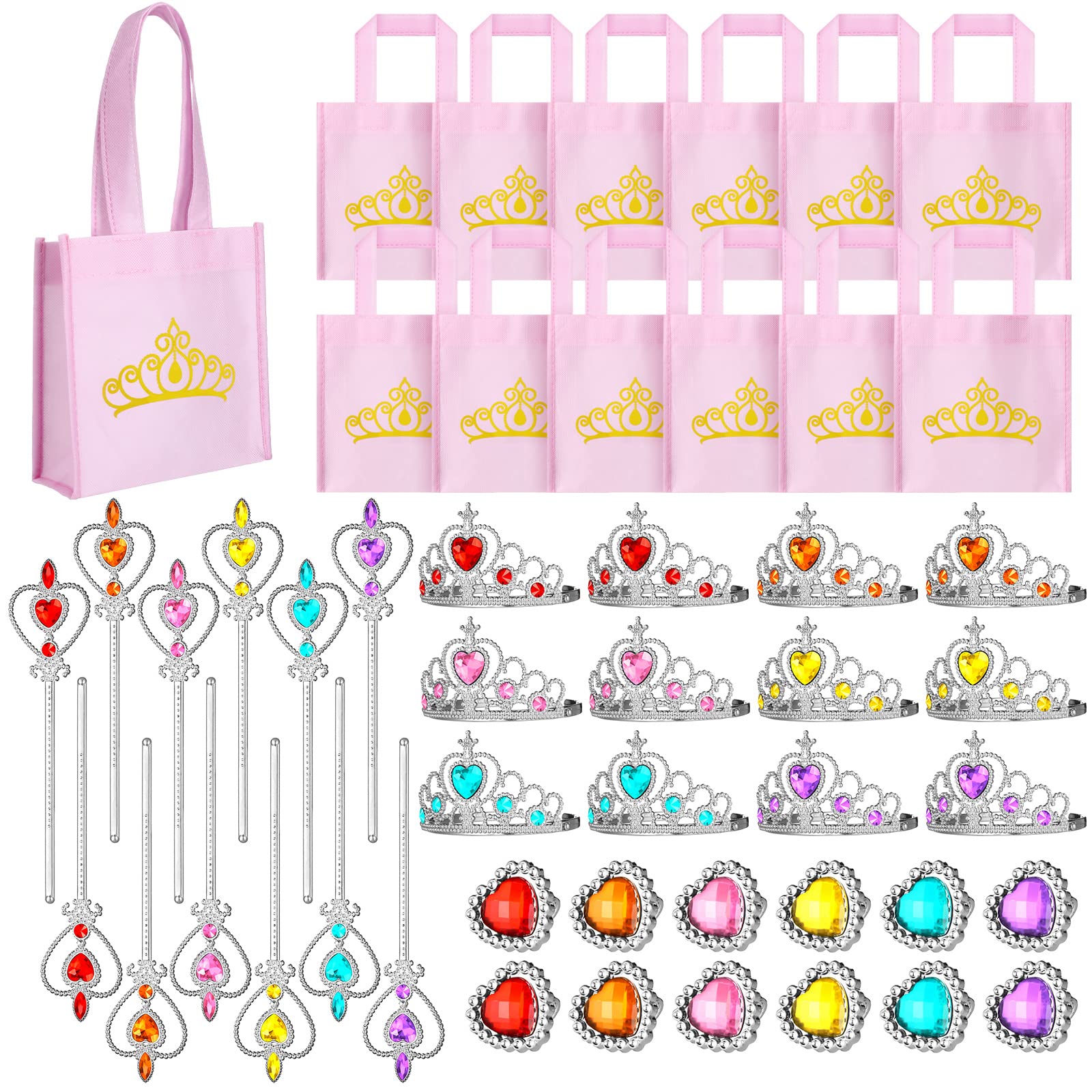 Amazon.com: Yinder 12 Princess Party Favors Costume Dress up Accessories  Set Included Gift Bags Princess Plastic Crown Tiara Rings and Wands  Christmas Birthday Party Jewelry(Elegant Style) : Toys & Games