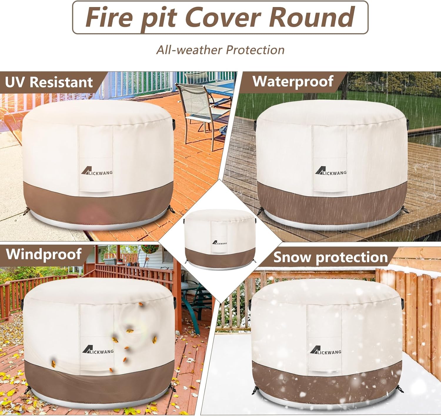 Fire Pit Cover for Solo Stove Bonfire,600D Tear-Resistant Heavy Duty Durable 100% Waterproof 27-29 Inch Smokeless Fire Pit Cover, Patio Weatherproof Gas Fire Pit, Beige 29"x18"