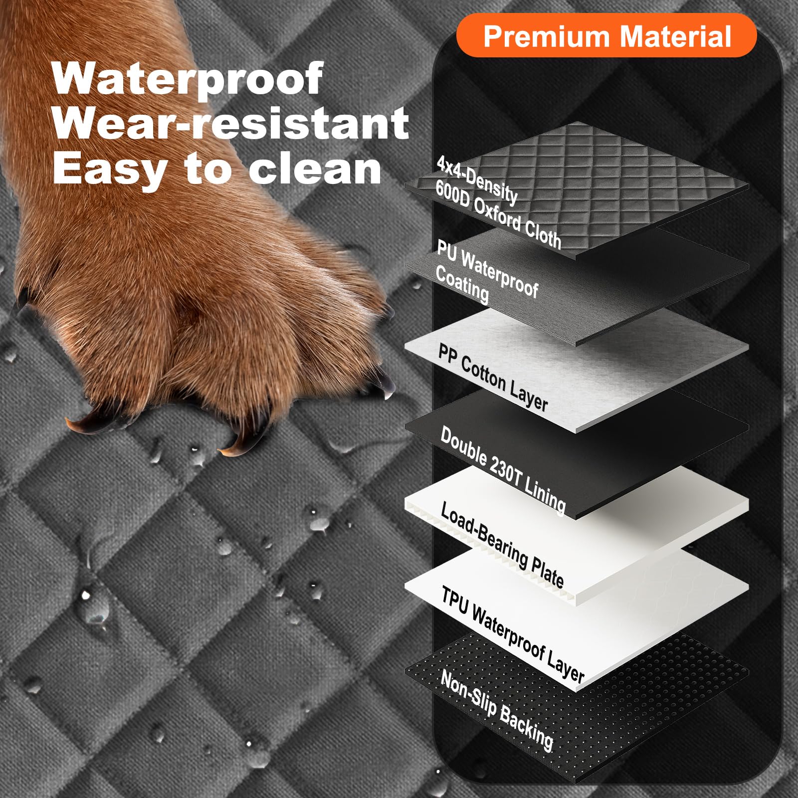 Back Seat Extender for Dogs, Non-Slip Dog Car Seat Cover for Back Seat with Hard Bottom, Durable Pet Car Backseat Cover, Waterproof Dog Hammock for Car SUV Truck - image 4